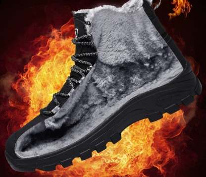 Plush Lighted Genuine Leather Winter Warm Mens Fur Snow Boots