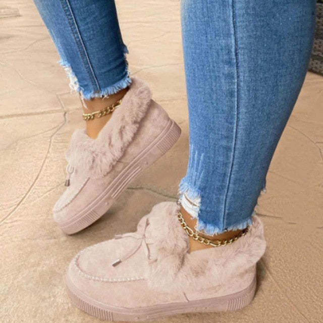 Women Snow Fur Platform Faux Slip-On Loafer Boots