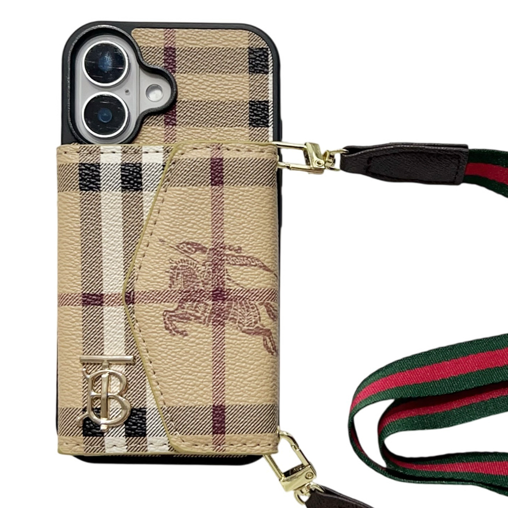 Burberry Vintage Leather iPhone Wallet Case With Crossbody Strap