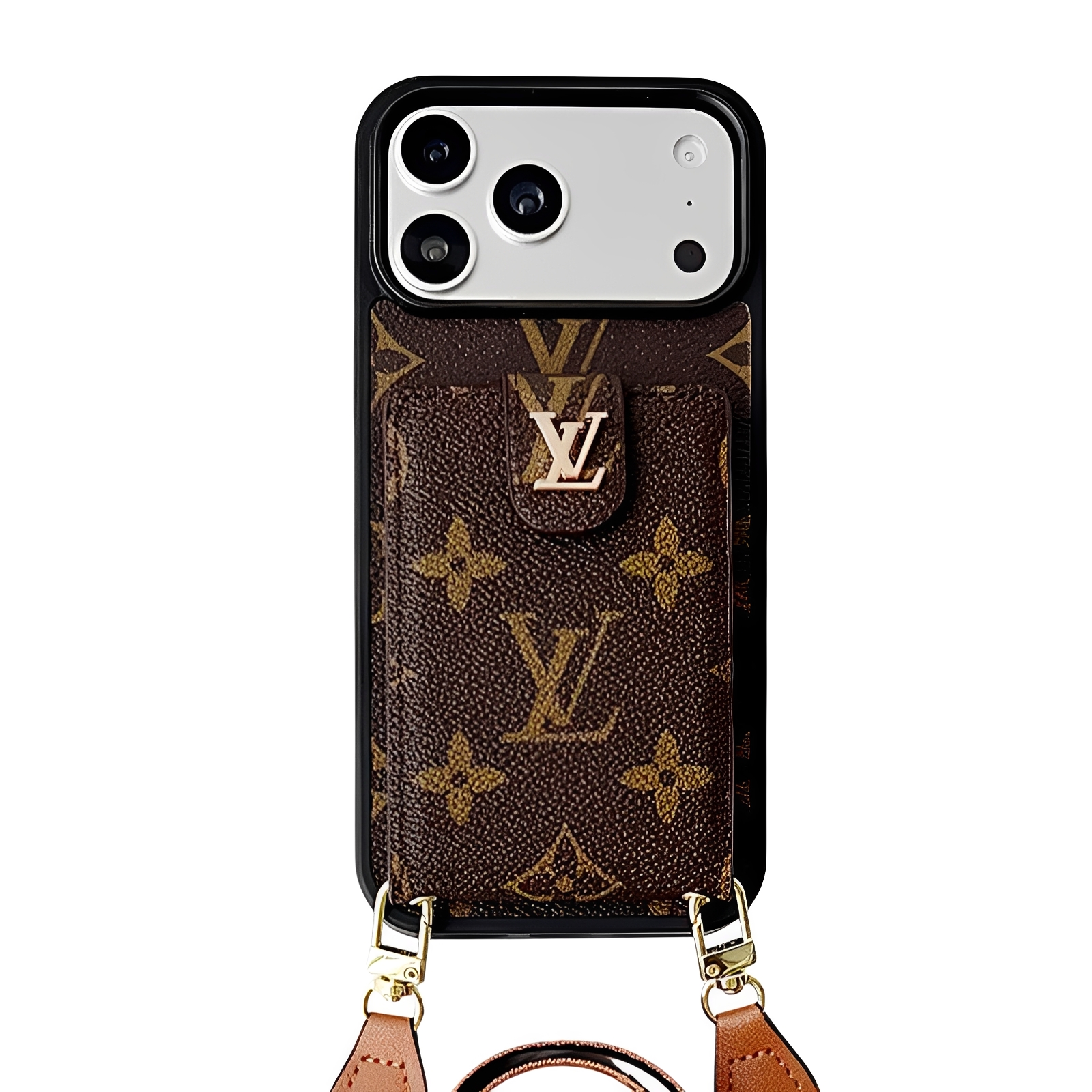 Louis Vuitton Vintage Monogram Leather iPhone Wallet Case With Crossbody Strap