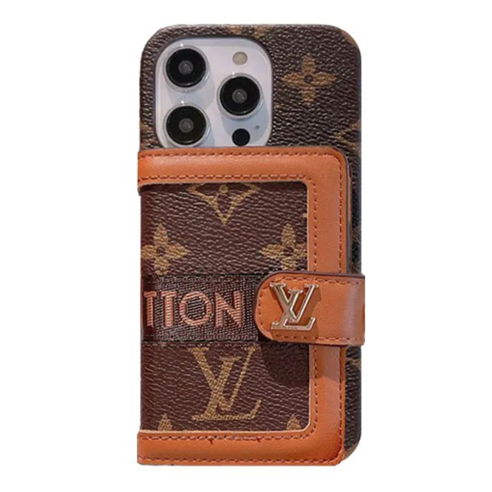 Monogram Leather iPhone Wallet Case With Crossbody Strap
