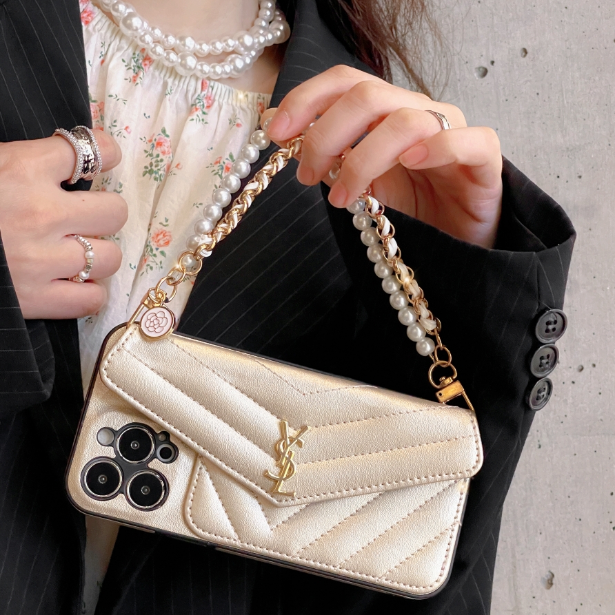 Luxury leather YL iPhone Wallet Case With bracelet