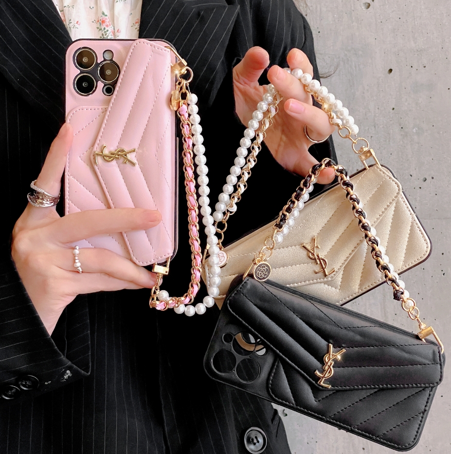 Luxury leather YL iPhone Wallet Case With bracelet