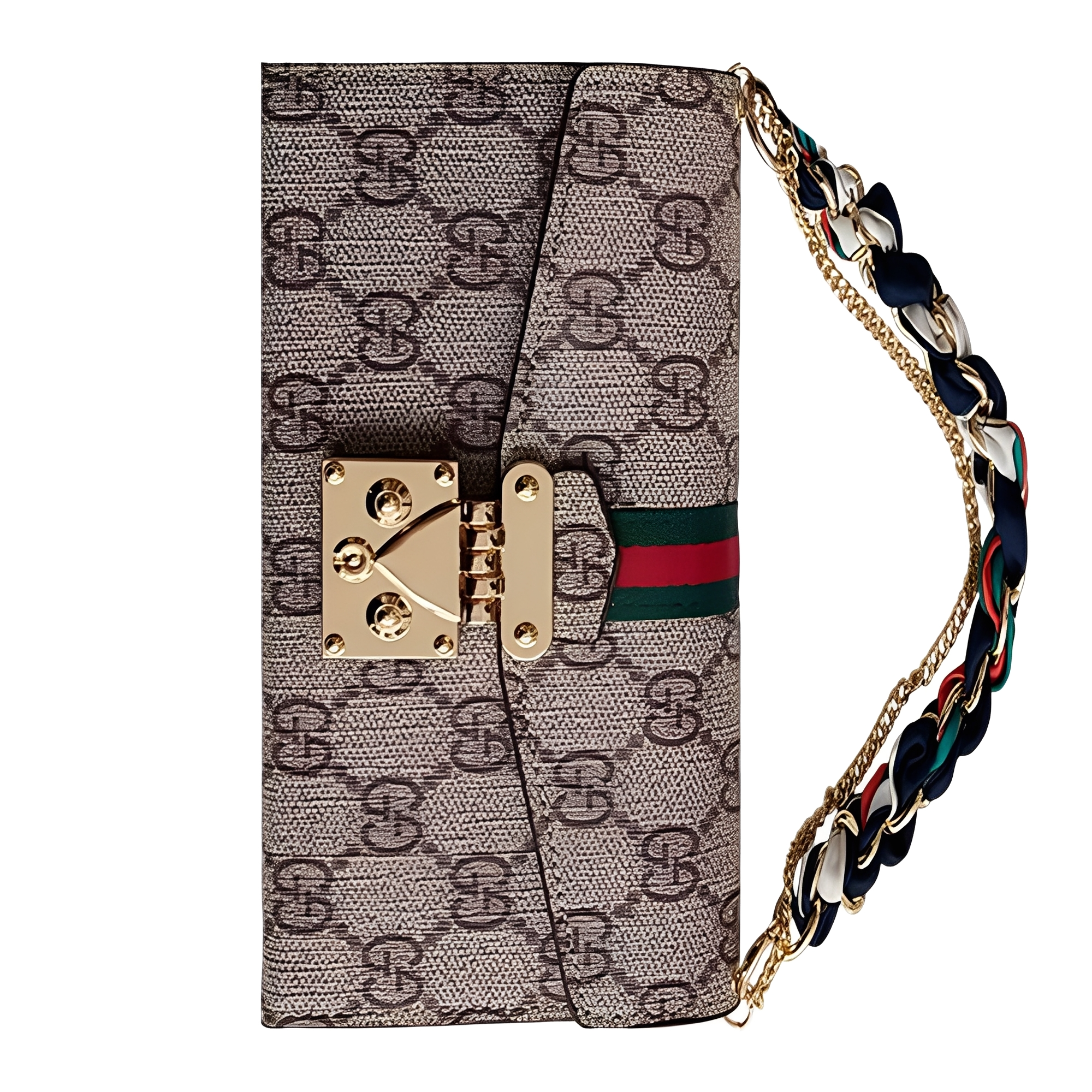 Gucci Leather iPhone Wallet Cases Magnetic Flip Cover With Crossbody Strap