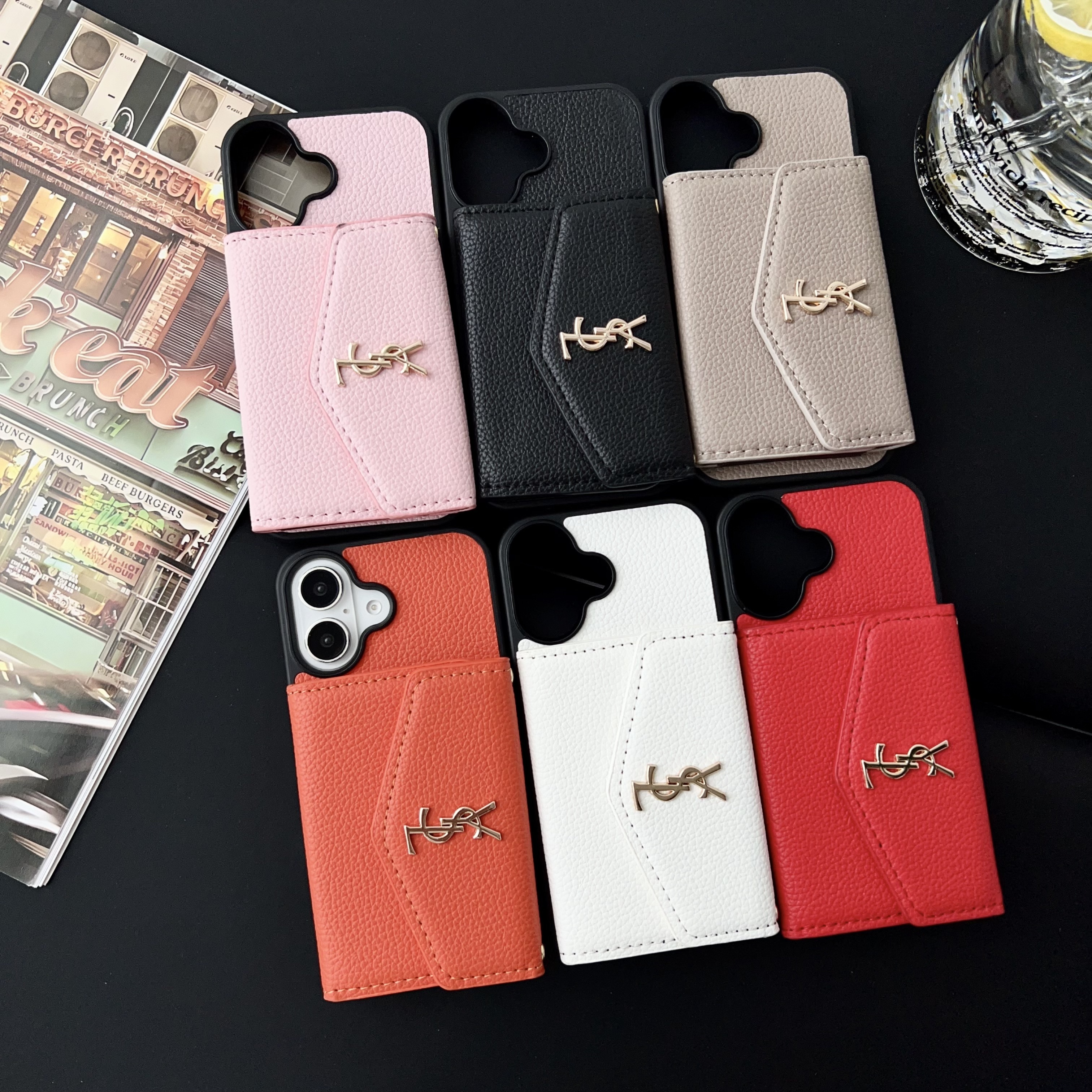 YSL Leather iPhone Wallet Case