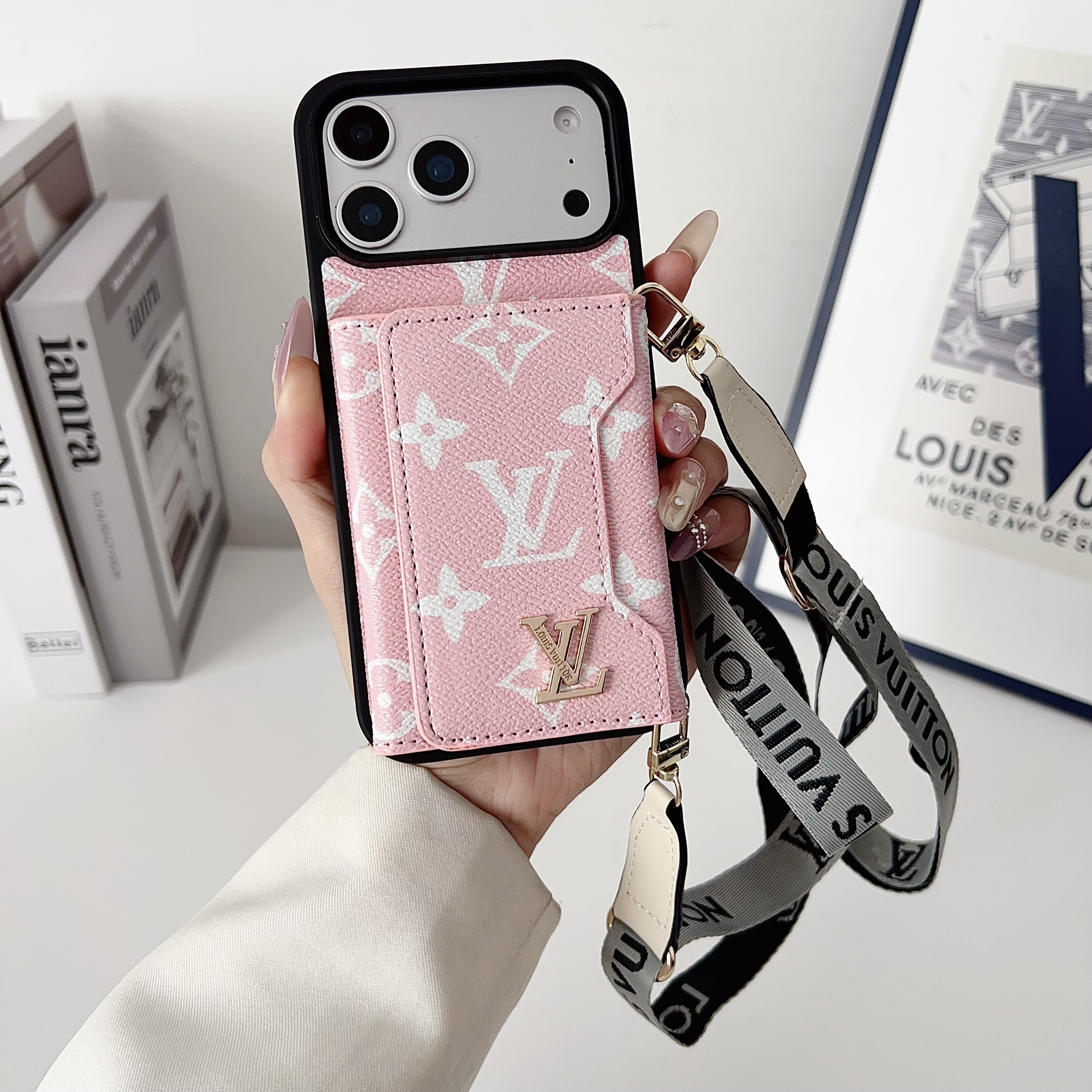 Louis Vuitton Monogram Leather iPhone Wallet Case With Crossbody Strap