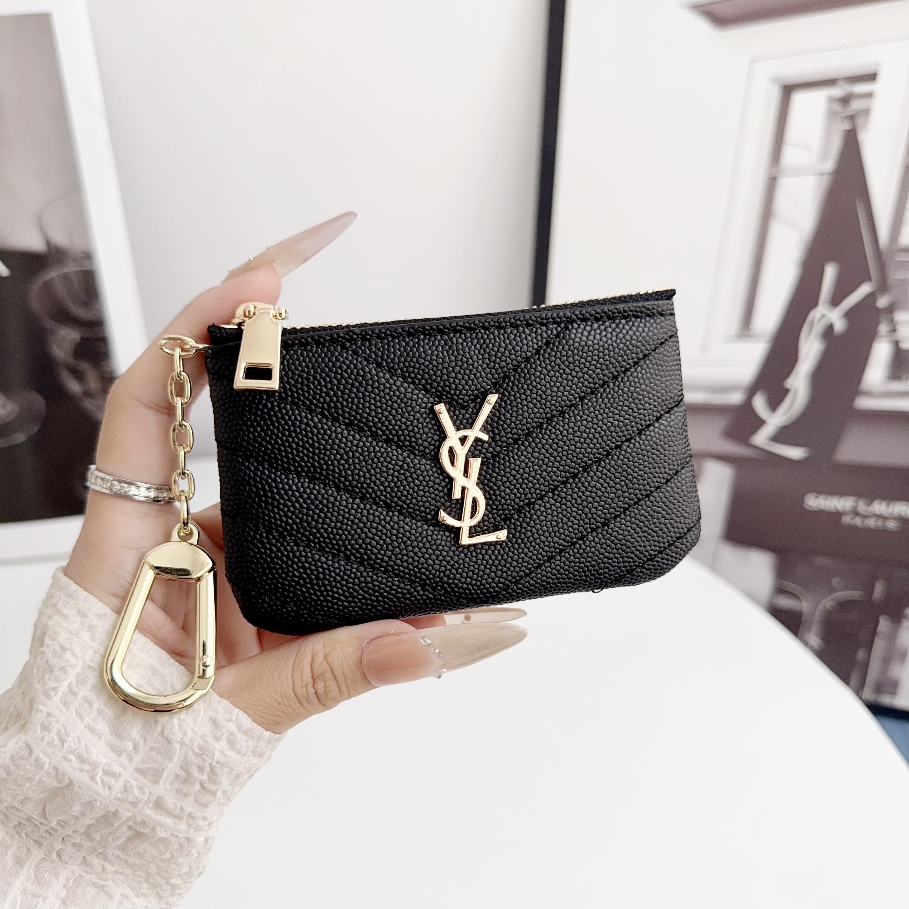YSL Luxury Leather Zipper Coin Purse