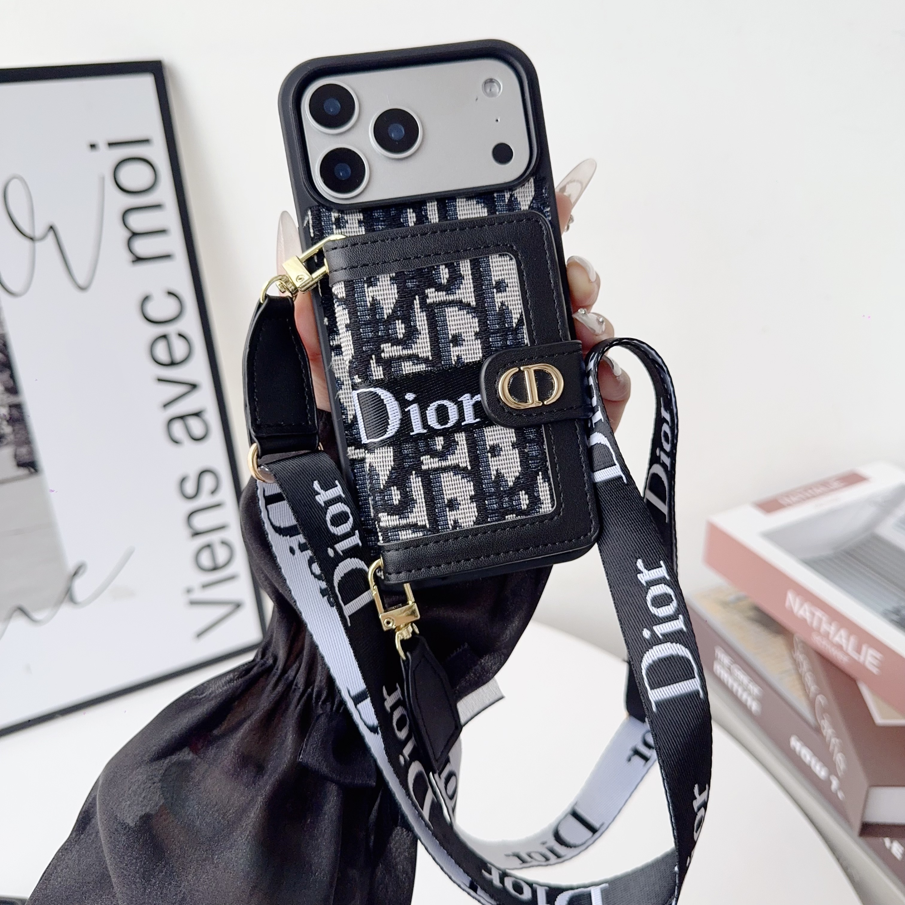 Dior Embroidered canvas iPhone Wallet Case With Crossbody Strap