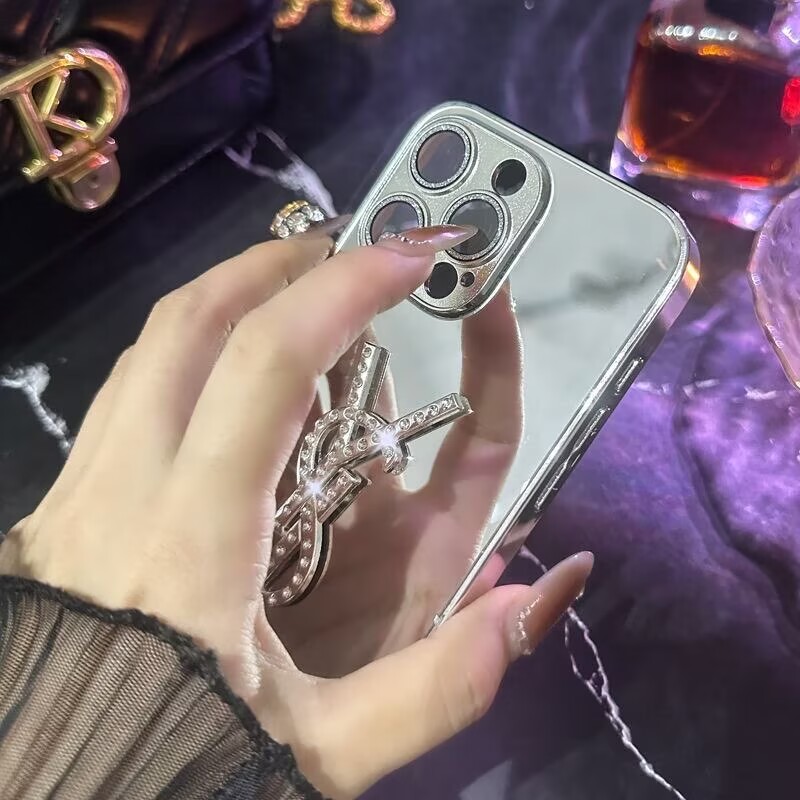 YSL mirror-finish diamonds iPhone Case with rhinestone bracelet