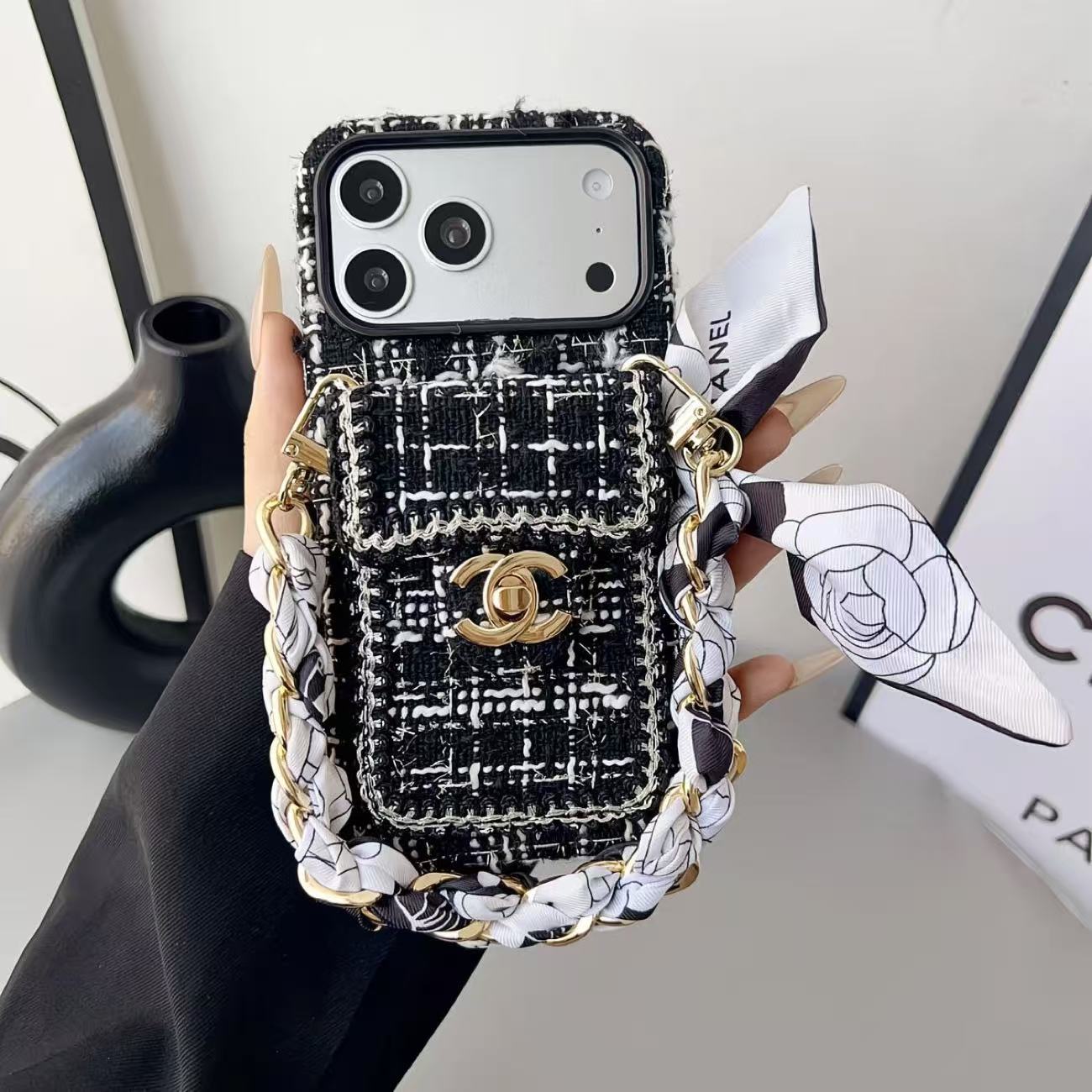 Chanel Embroidered Luxury Soft iPhone Wallet Case