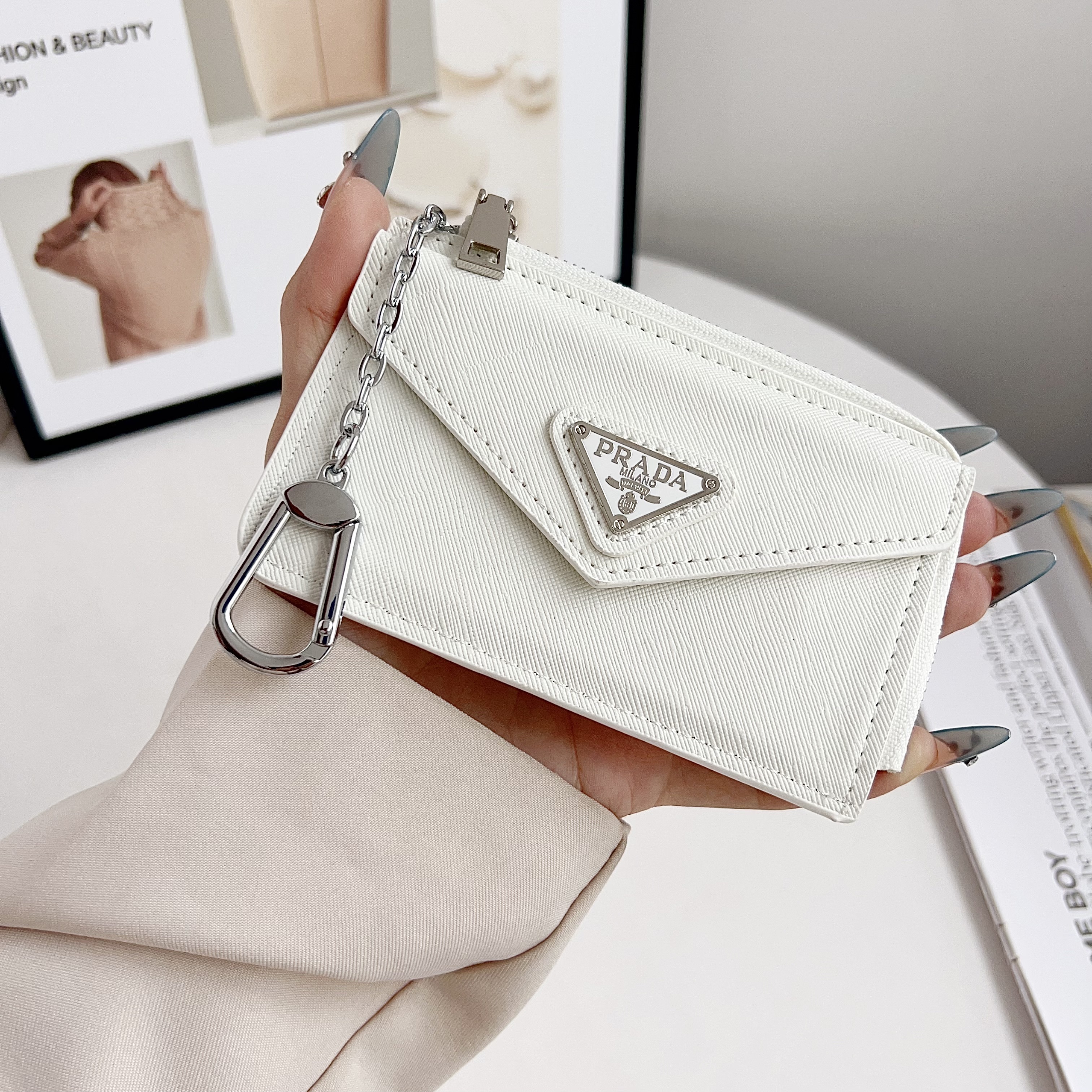 Prada Luxury Leather Zipper Wallet Card Holder & Coin Purse