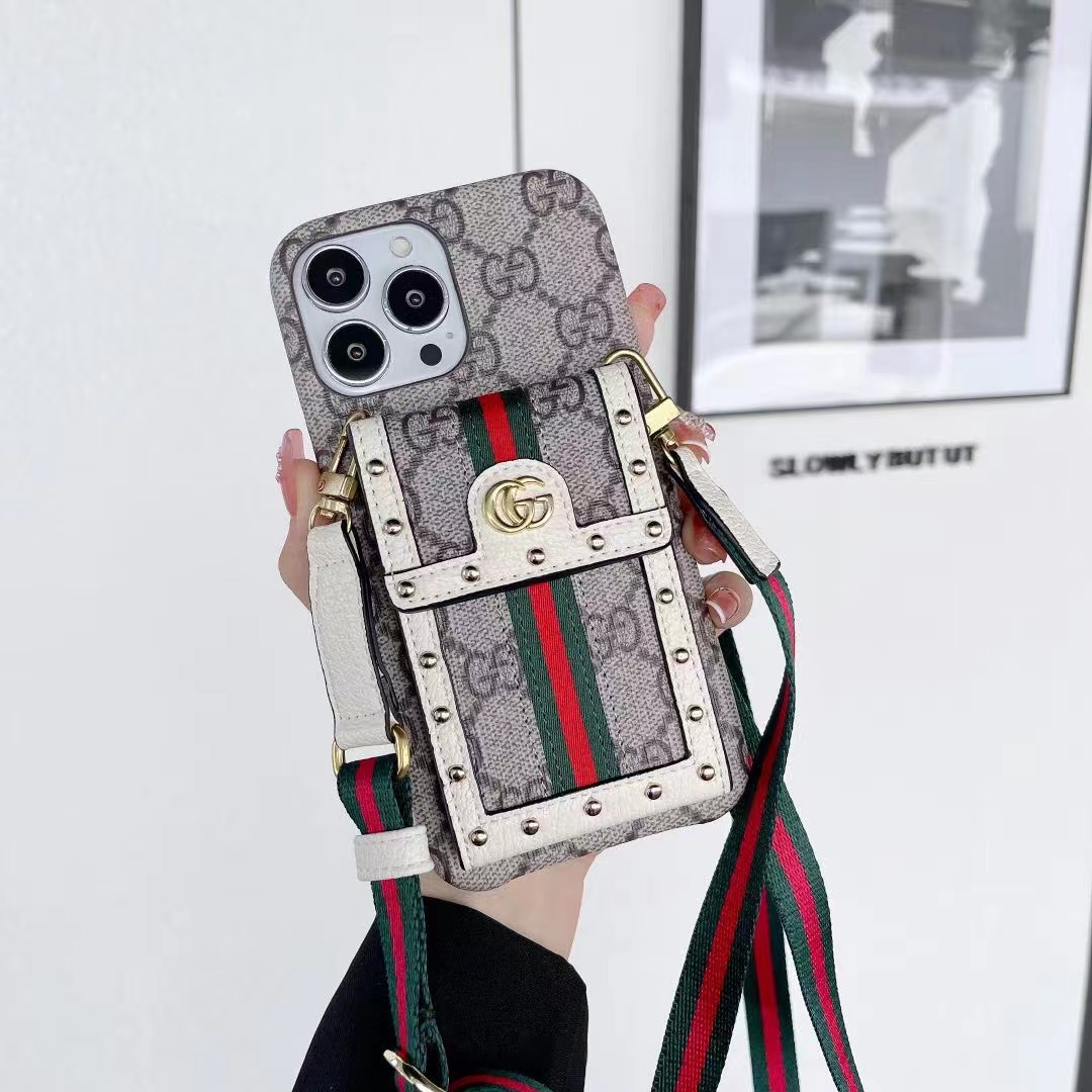 Leather iPhone Wallet Case With Crossbody Strap 