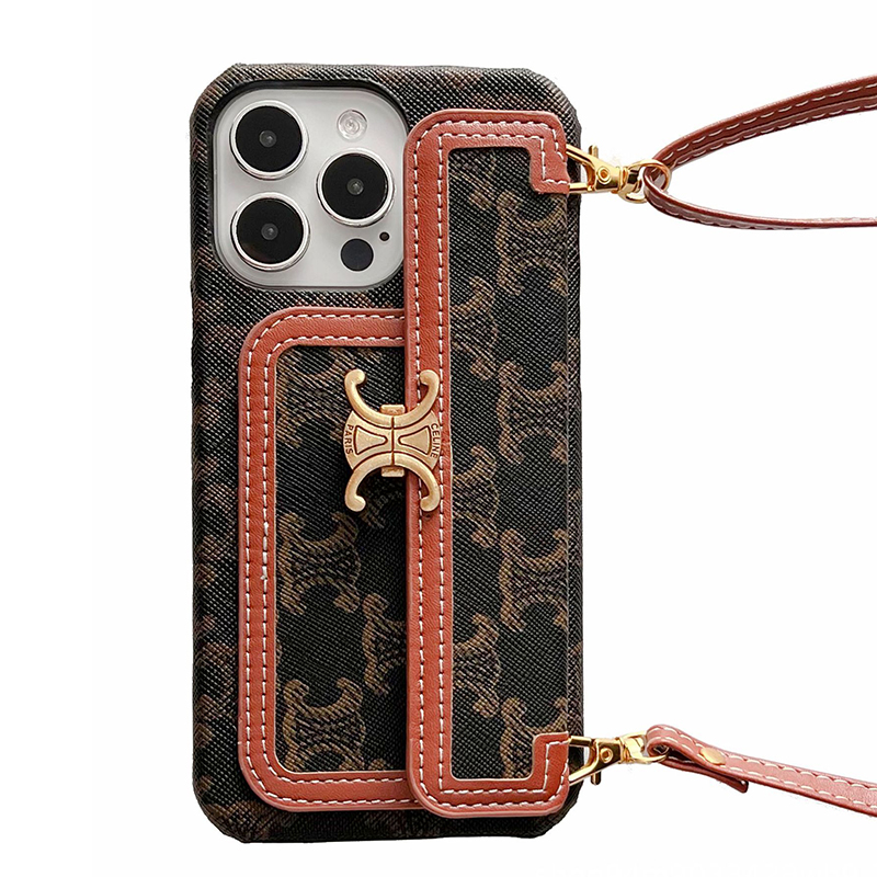 Luxurious Leather CL iPhone Wallet Case With Crossbody Strap