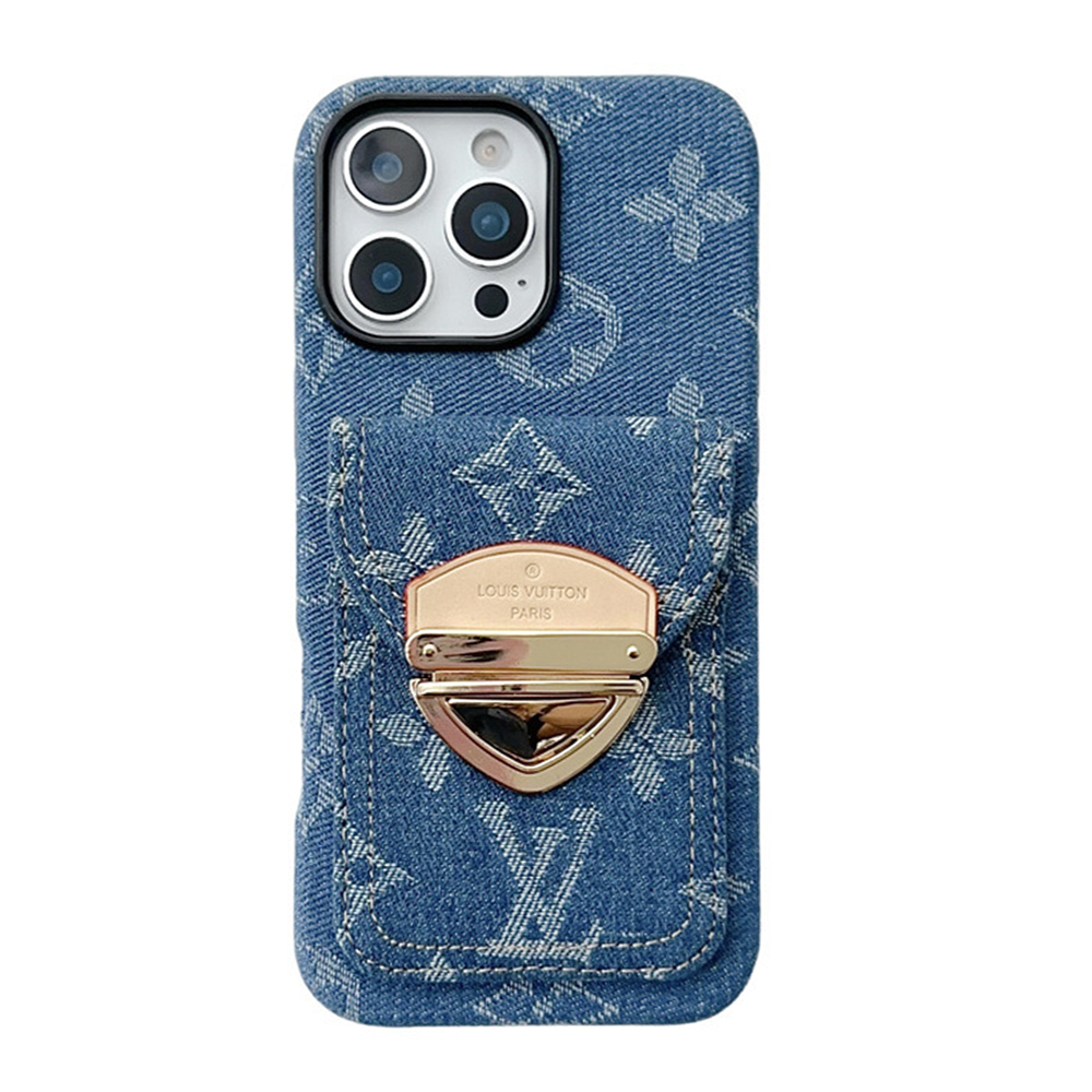 Louis Vuitton denim canvas iPhone Wallet Case With Crossbody Strap