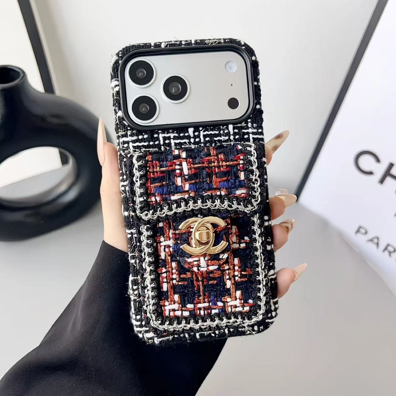 Chanel Embroidered Luxury Soft iPhone Wallet Case