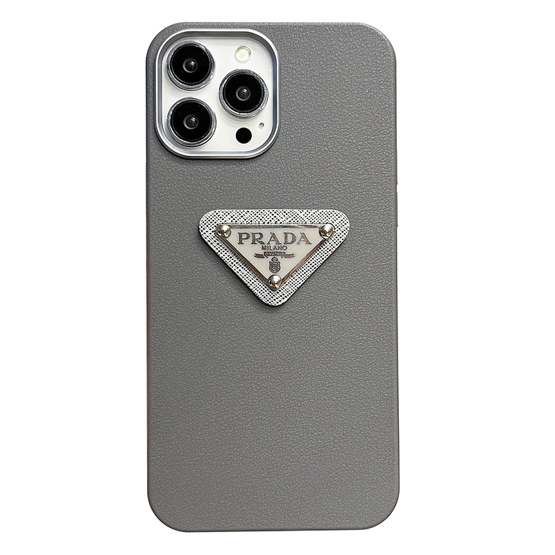 Simple leather Metal Triangle Label PR iPhone Case