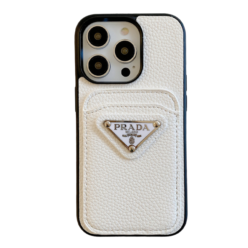 Leather Metal Triangle Label PR iphone Wallet Case
