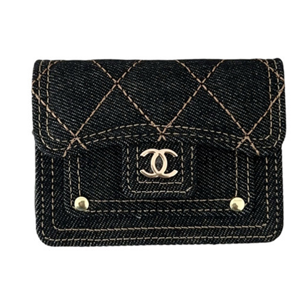 Trendy Denim Coin Purse With Metallic Crossbody Chain