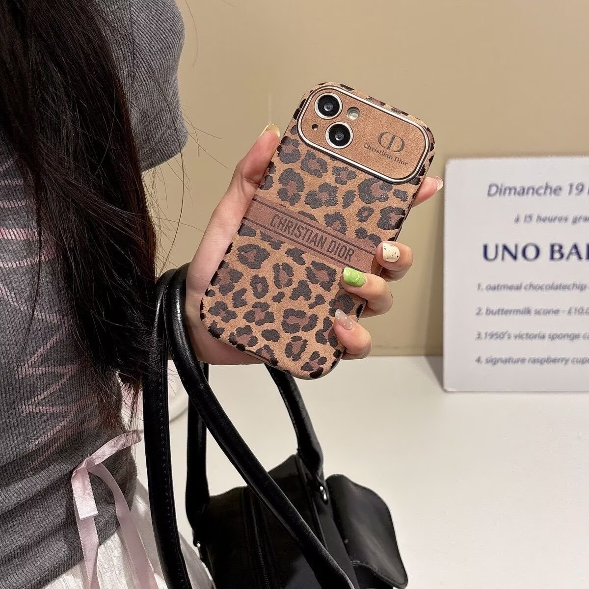 Dior Leopard Velvet Vintage Leather iPhone Case