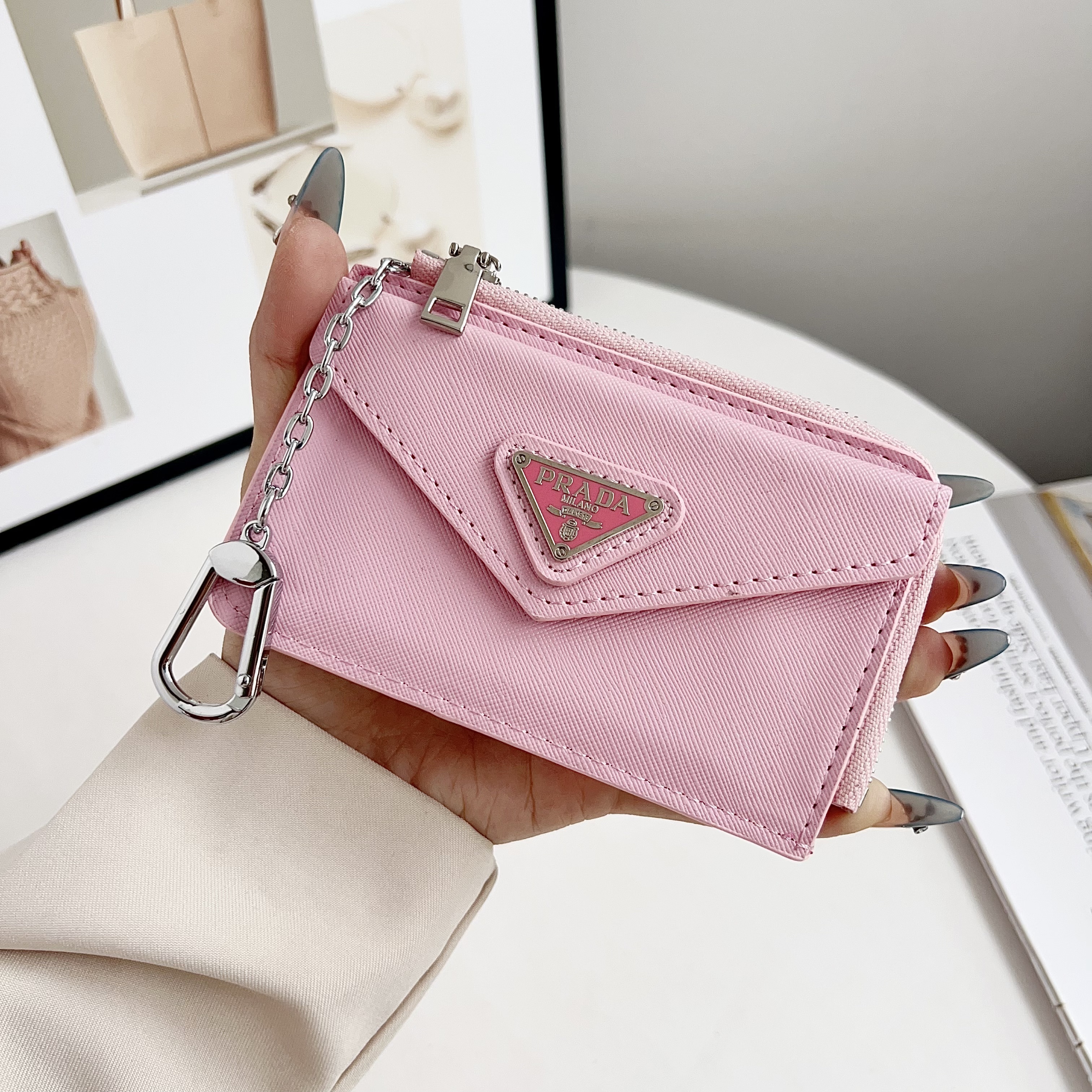 Prada Luxury Leather Zipper Wallet Card Holder & Coin Purse