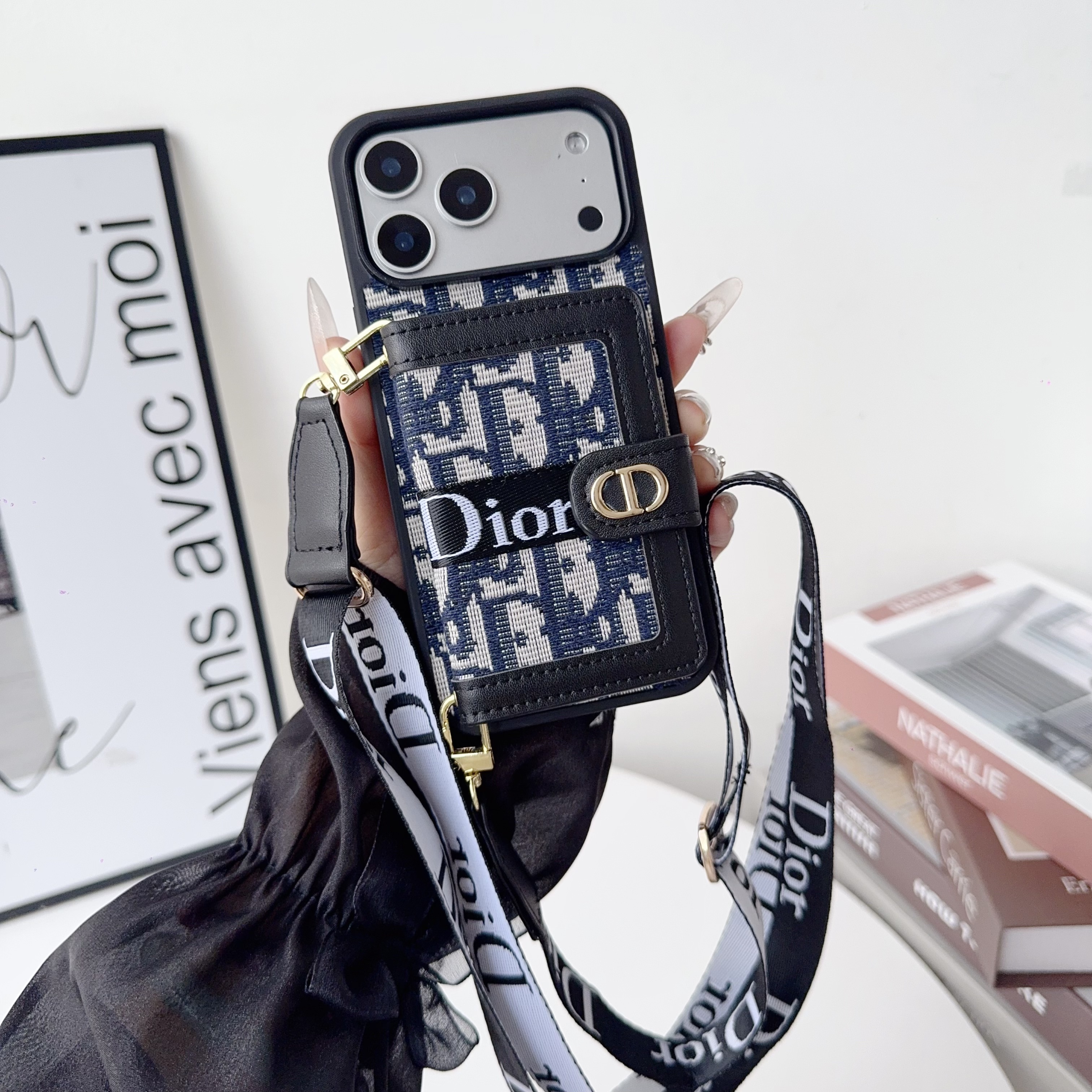 Dior Embroidered canvas iPhone Wallet Case With Crossbody Strap