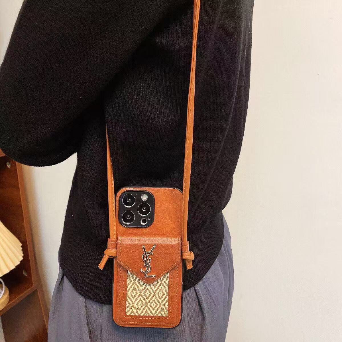 Leather iPhone Wallet Case With Crossbody Strap