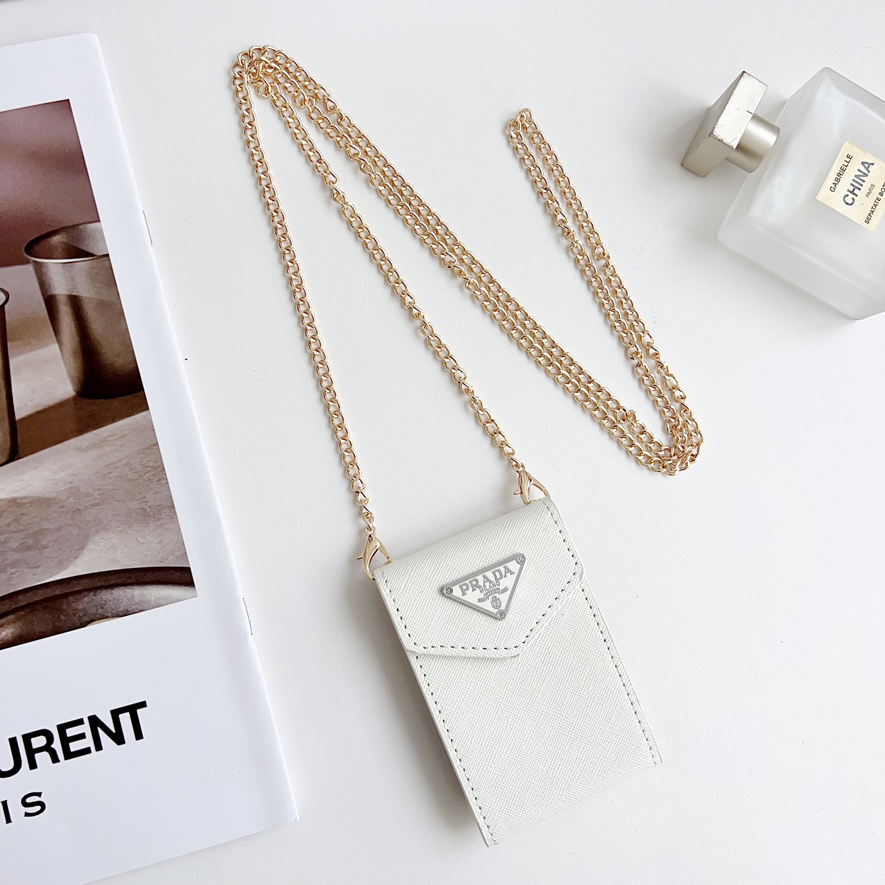 Prada leather Wallet Card Holder with crossbody chain