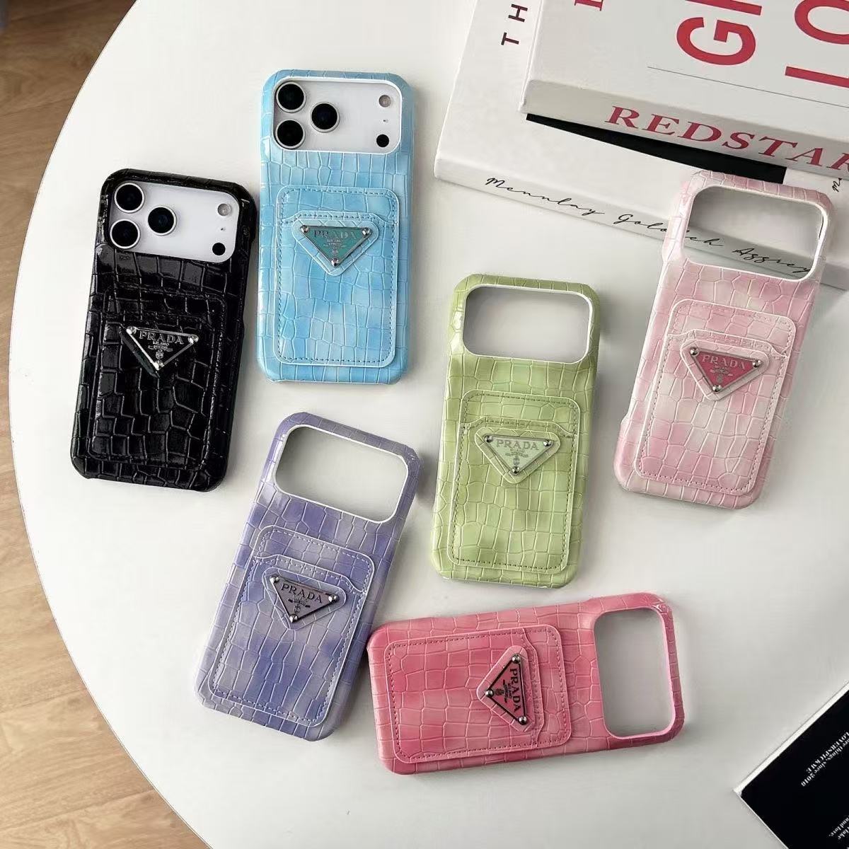  Prada  Crocodile pattern Leather iPhone Wallet Case 