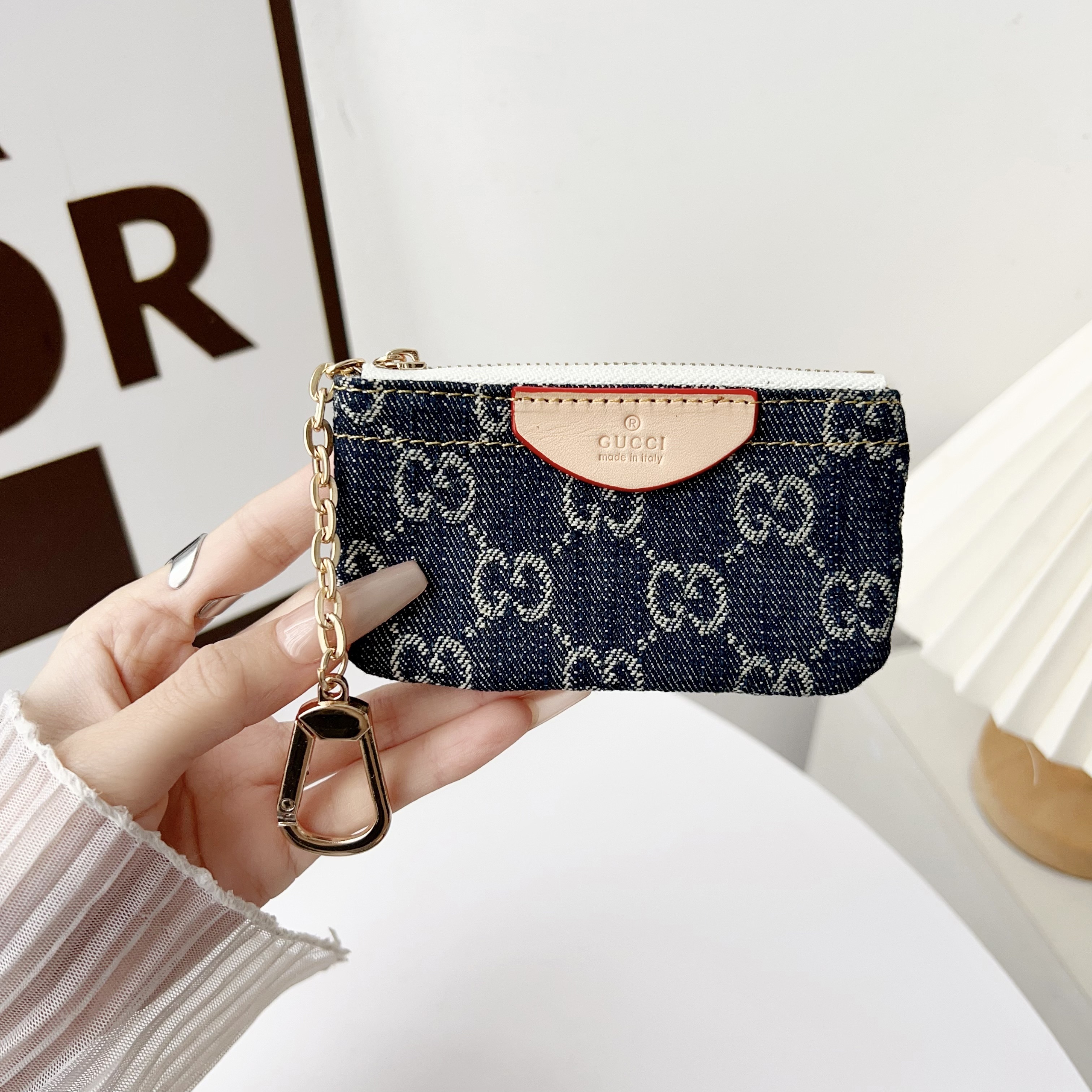 Gucci Denim Canvas Coin Purse with Zipper & Keychain