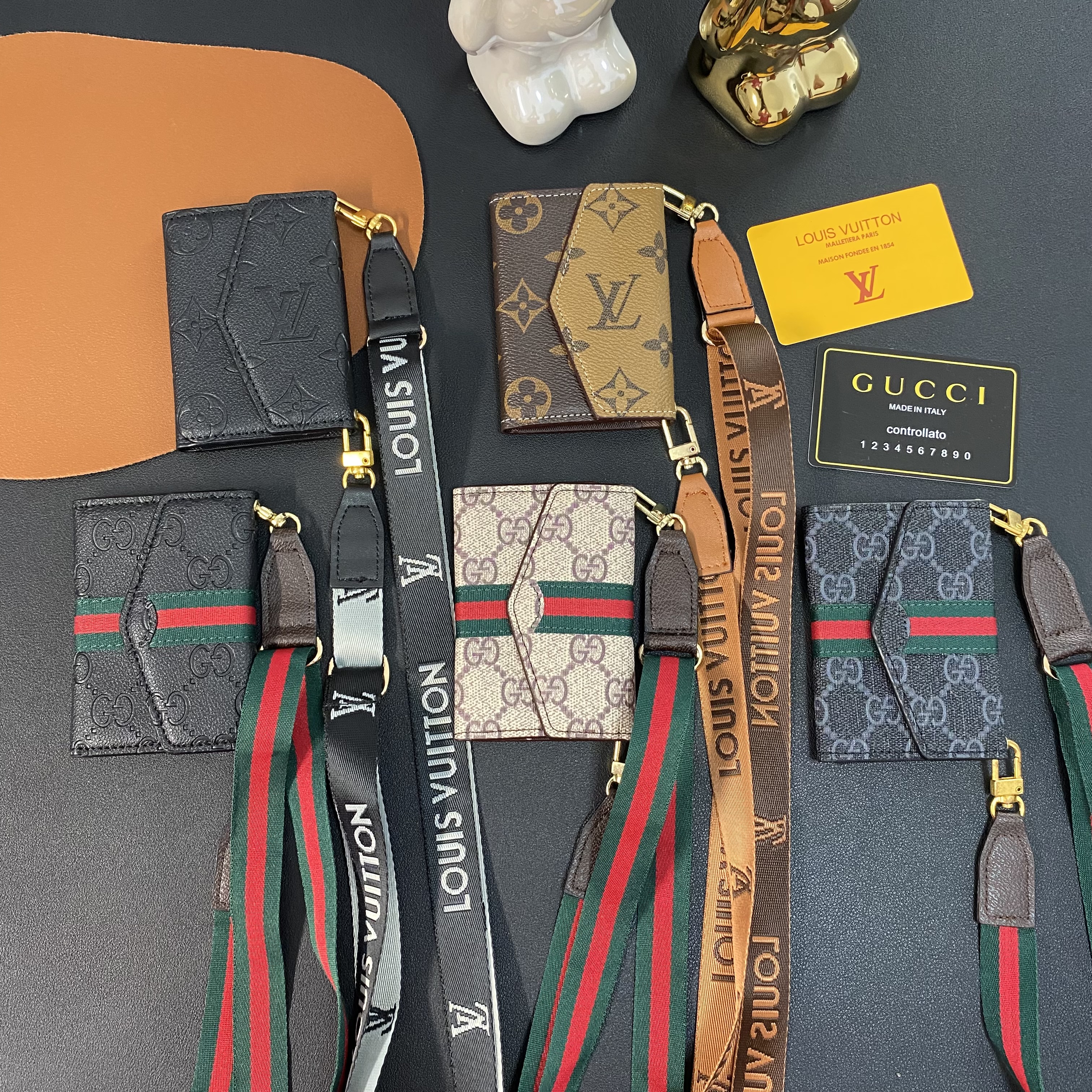 Luxury Leather  Zipper Wallet Card Holder & Coin Purse With  Crossbody Strap