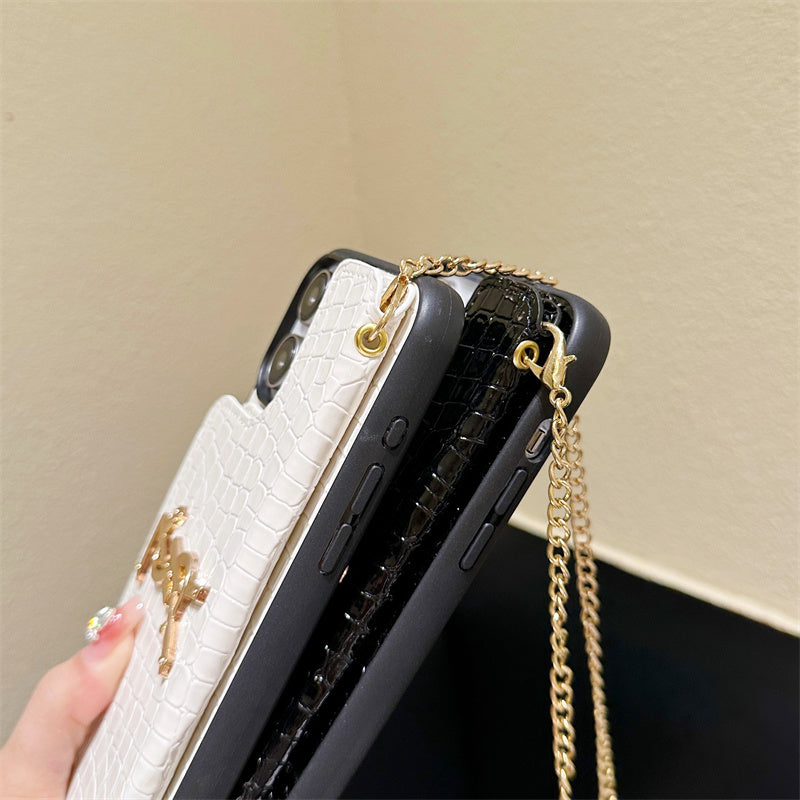  Faux Croc Leather iPhone Wallet Case With Crossbody Strap-BELKCASE