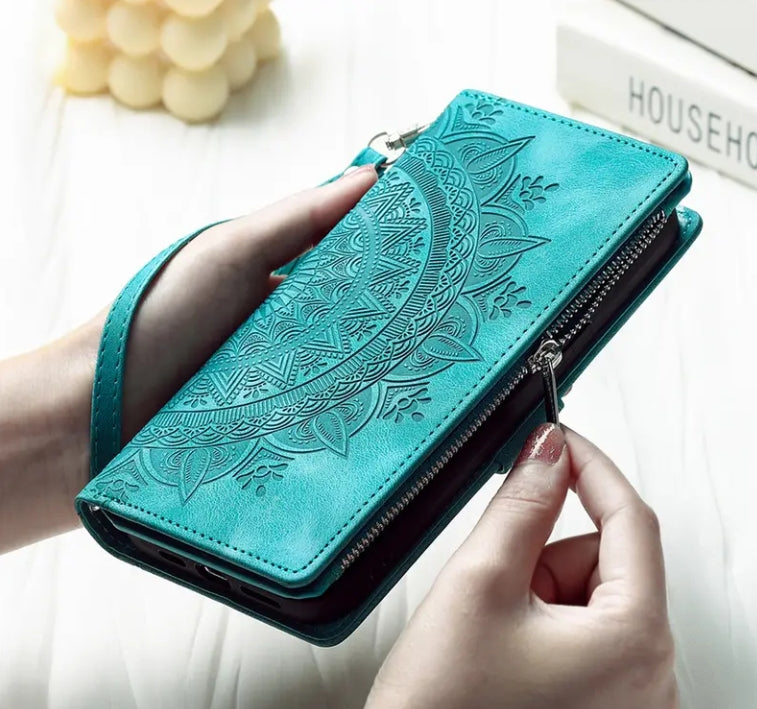 Long Lanyard Flap Faux Leather Phone Case - Zipper Wallet Card Holder Case-BELKCASE