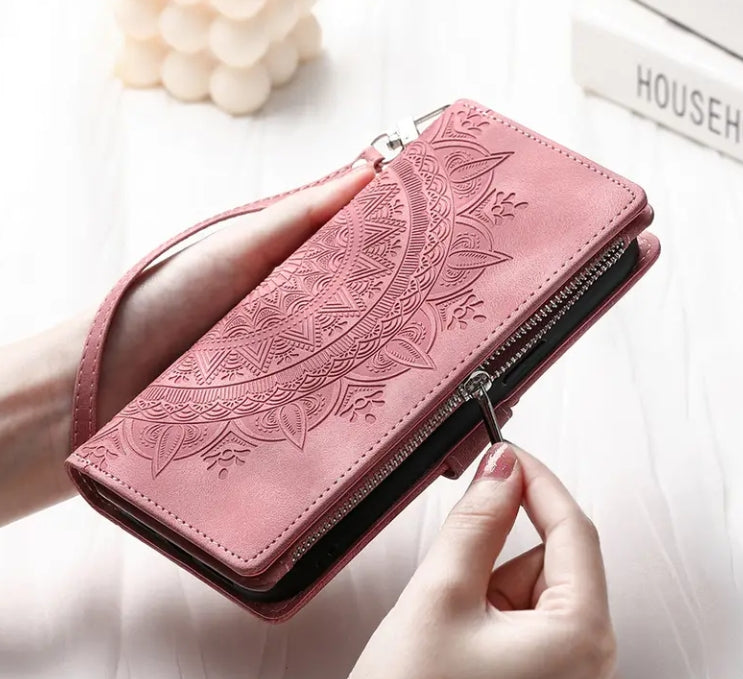 Long Lanyard Flap Faux Leather Phone Case - Zipper Wallet Card Holder Case-BELKCASE