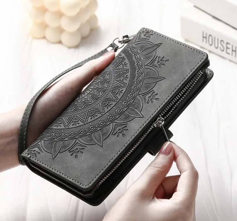 Long Lanyard Flap Faux Leather Phone Case - Zipper Wallet Card Holder Case-BELKCASE