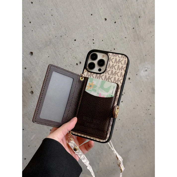 Michael Kors Vintage leather iPhone Case With Wallet And Crossbody Strap