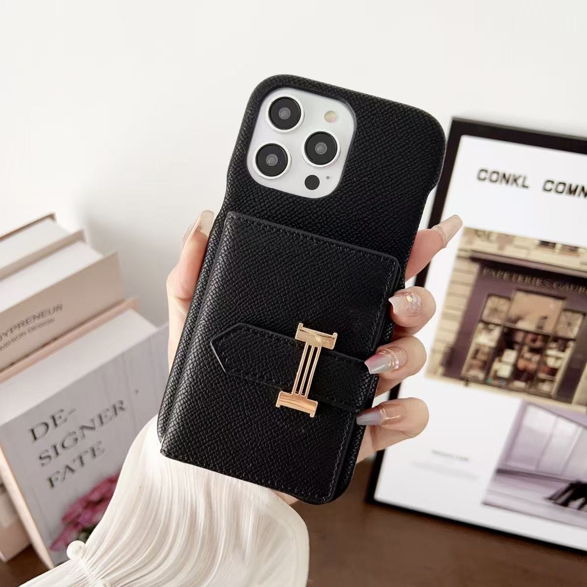 Classic H Leather iPhone Wallet Case With Crossbody Strap