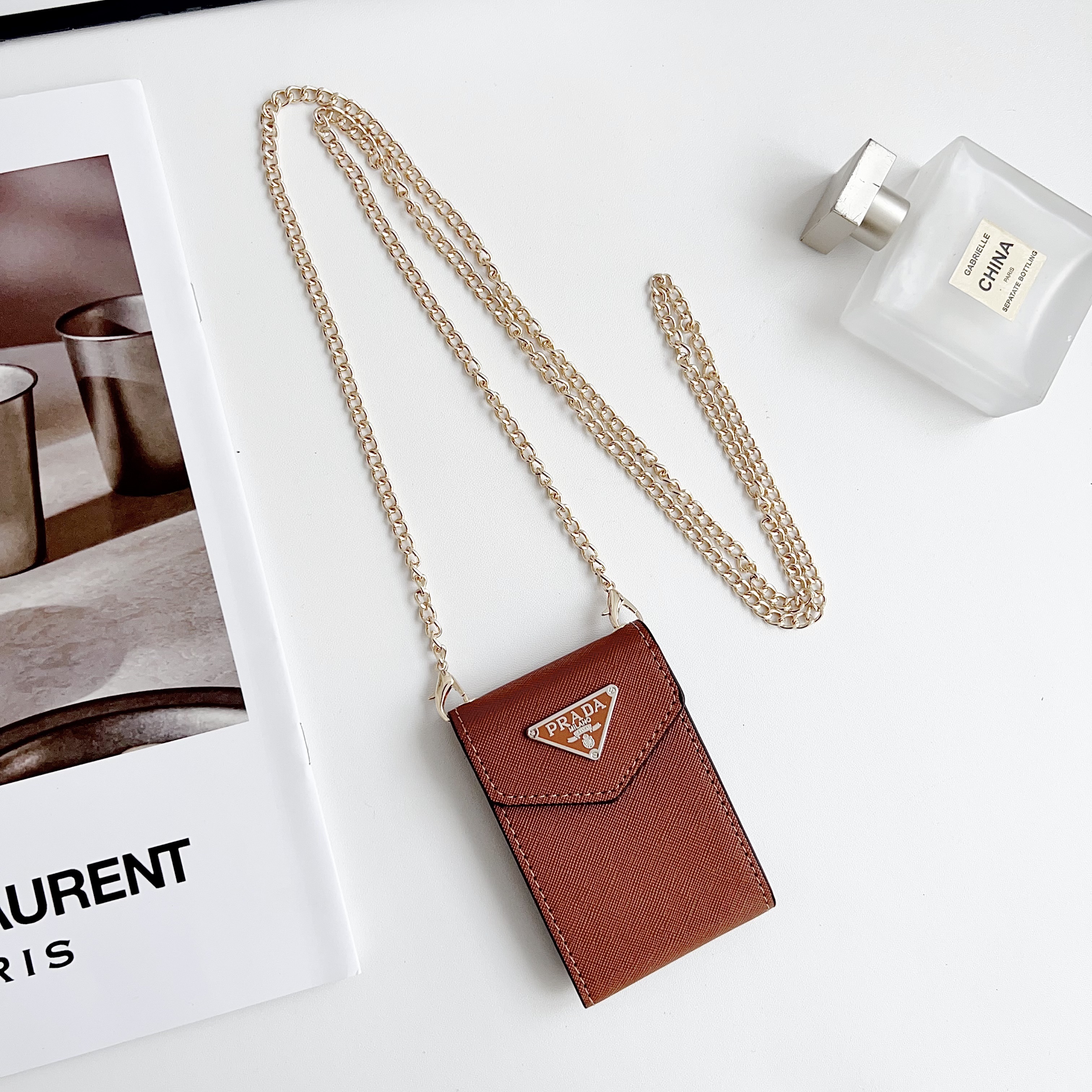 Prada leather Wallet Card Holder with crossbody chain