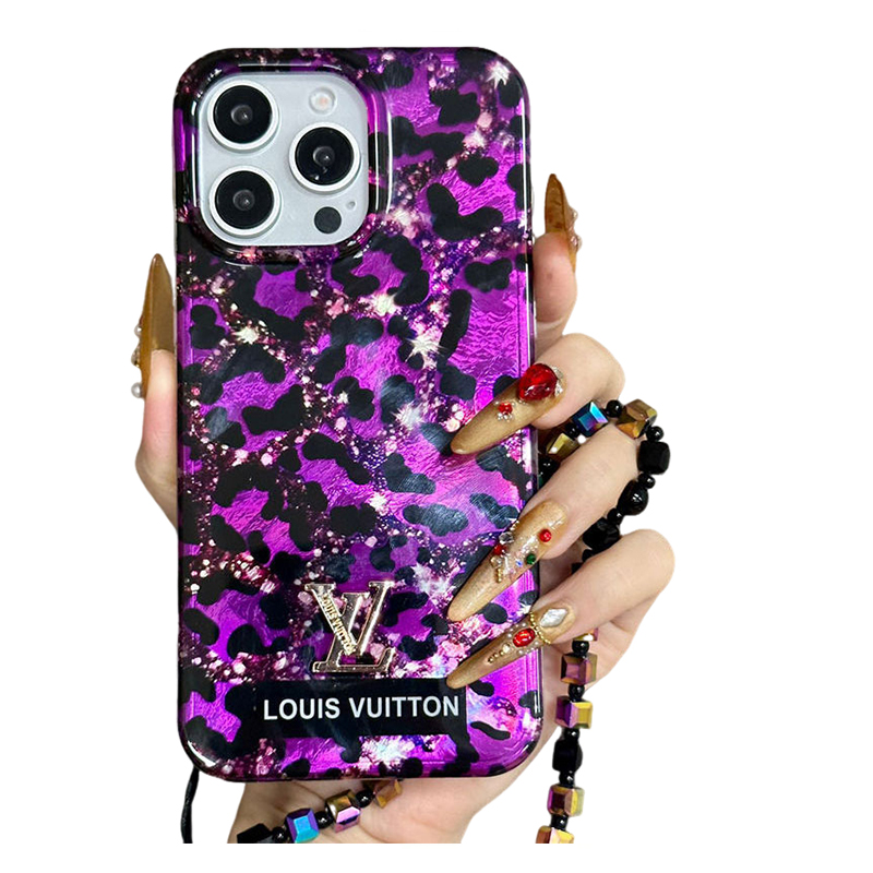 Purple leopard print diamond V iPhone Case with bracelet