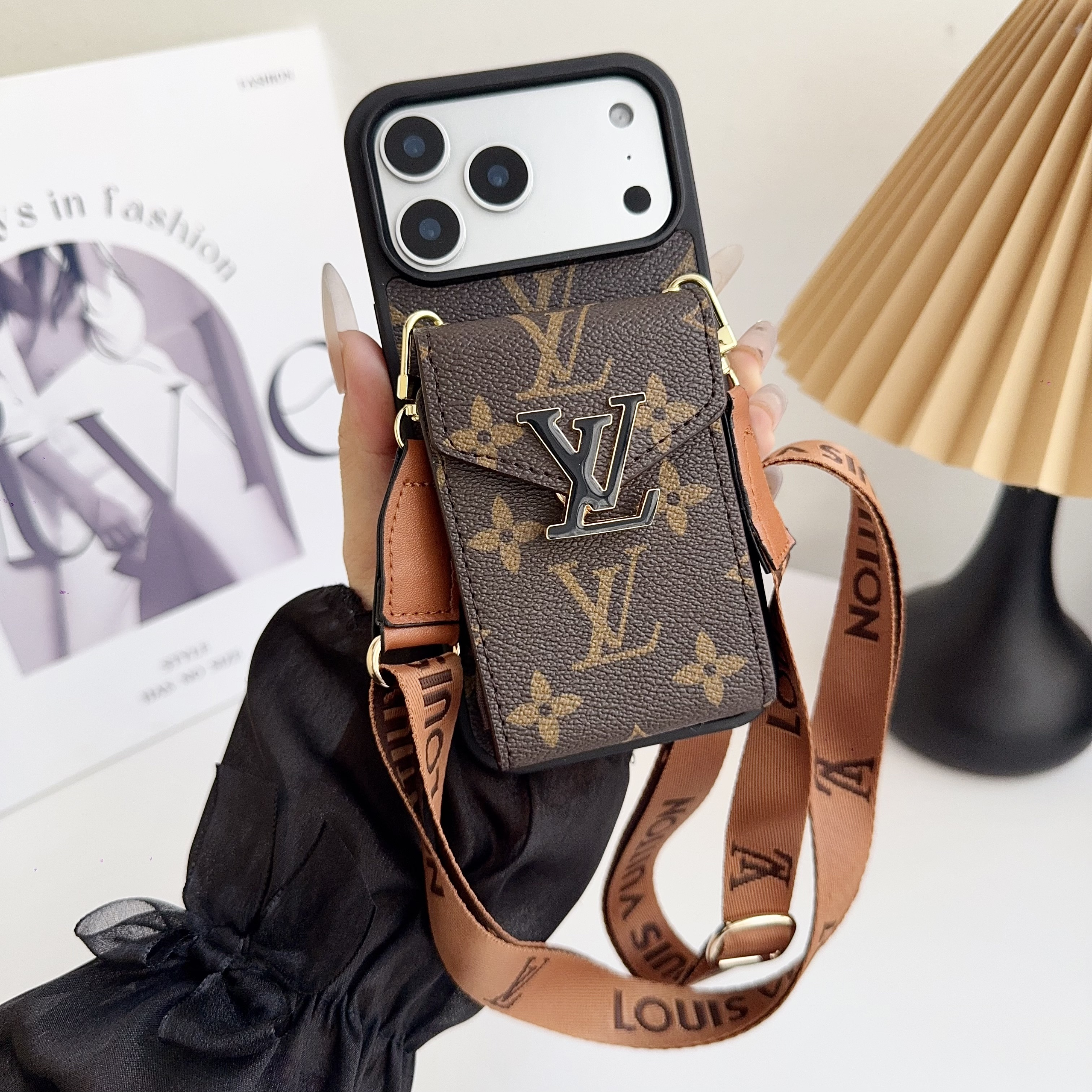 Louis Vuitton Leather iPhone Wallet Case With Crossbody Strap