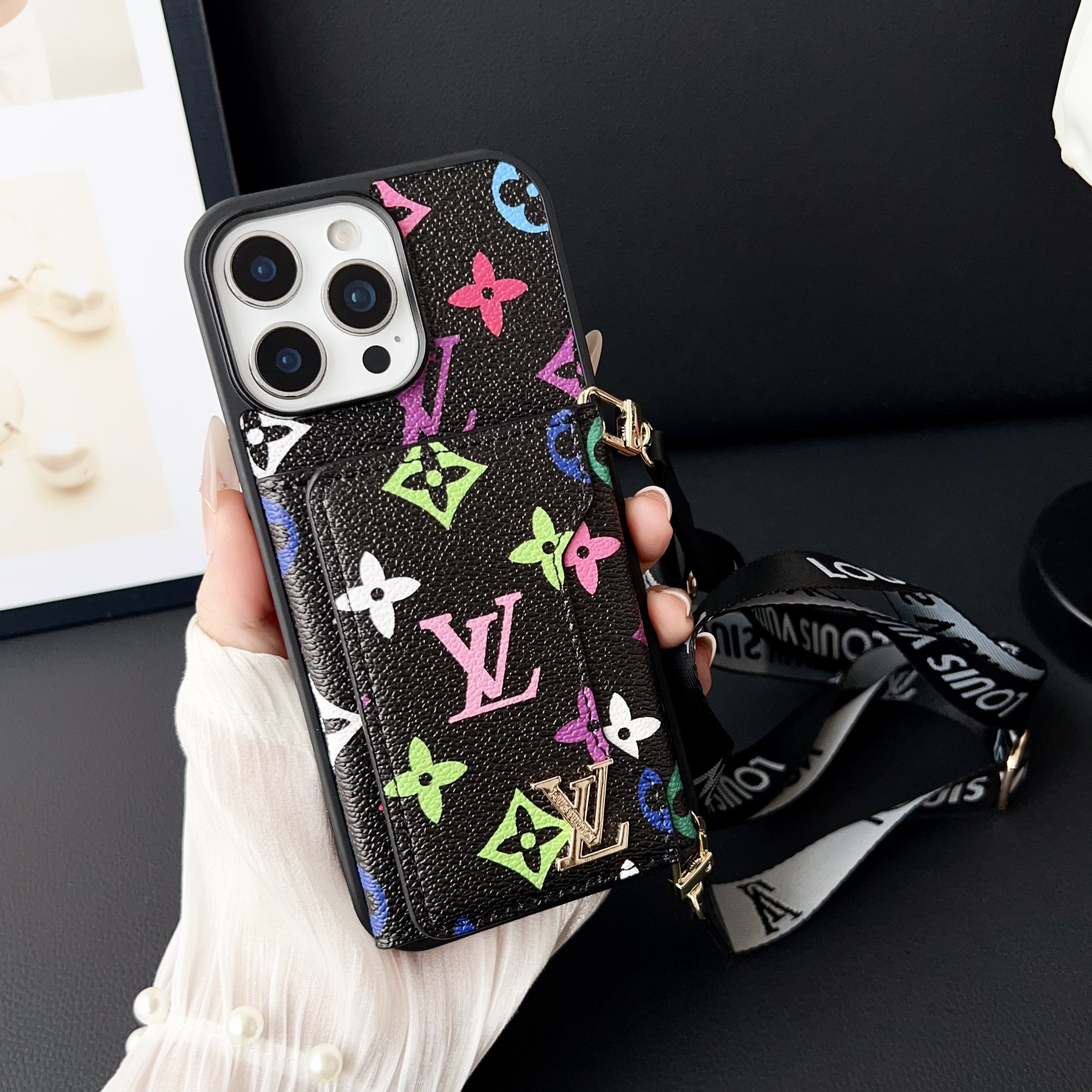 Louis Vuitton Vintage Monogram Leather iPhone Wallet Case With Crossbody Strap