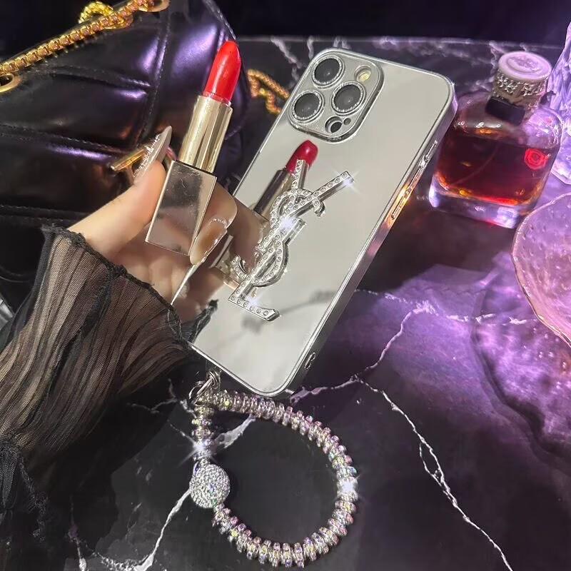 YSL mirror-finish diamonds iPhone Case with rhinestone bracelet