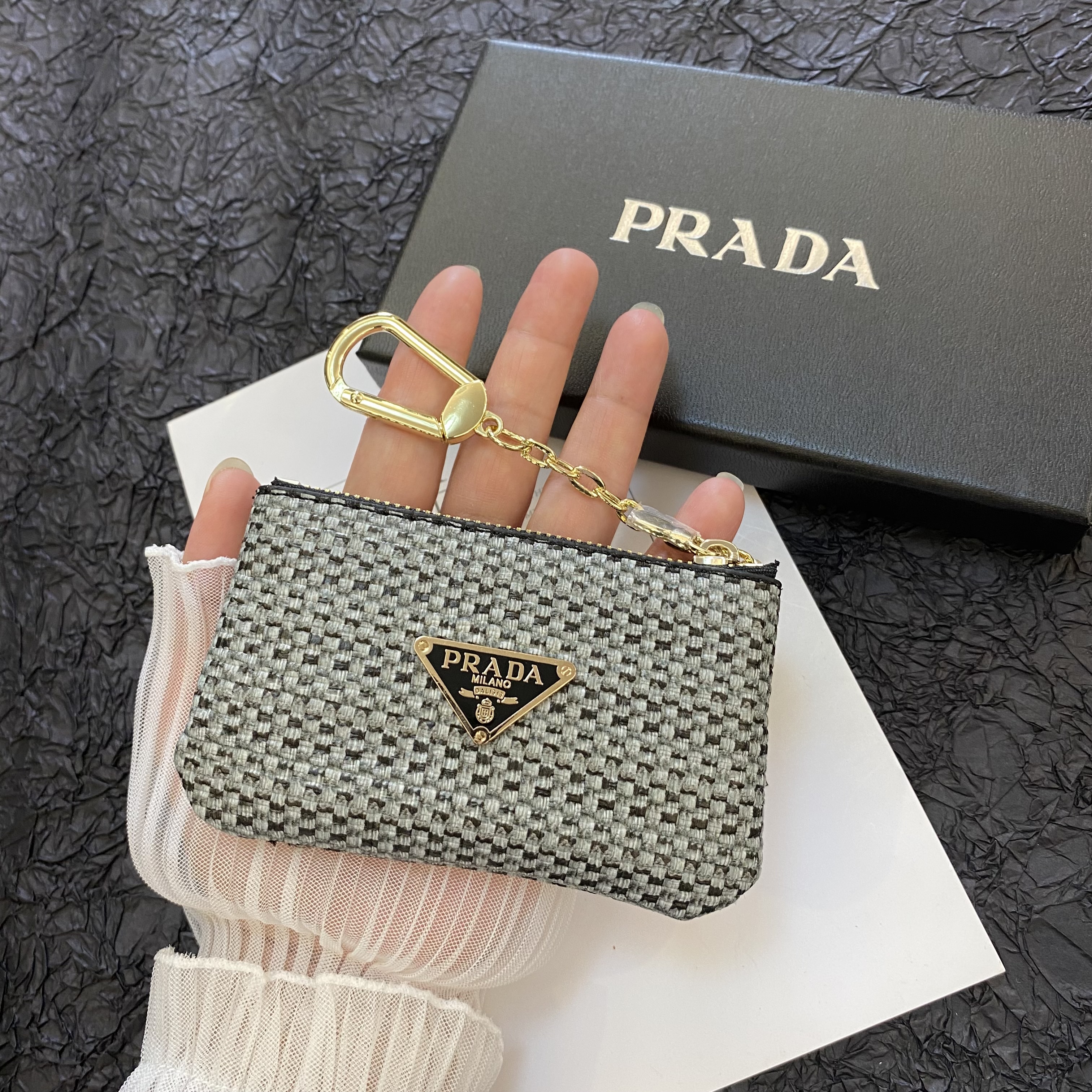 Fashion Braided Coin Purse with Zipper & Keychain