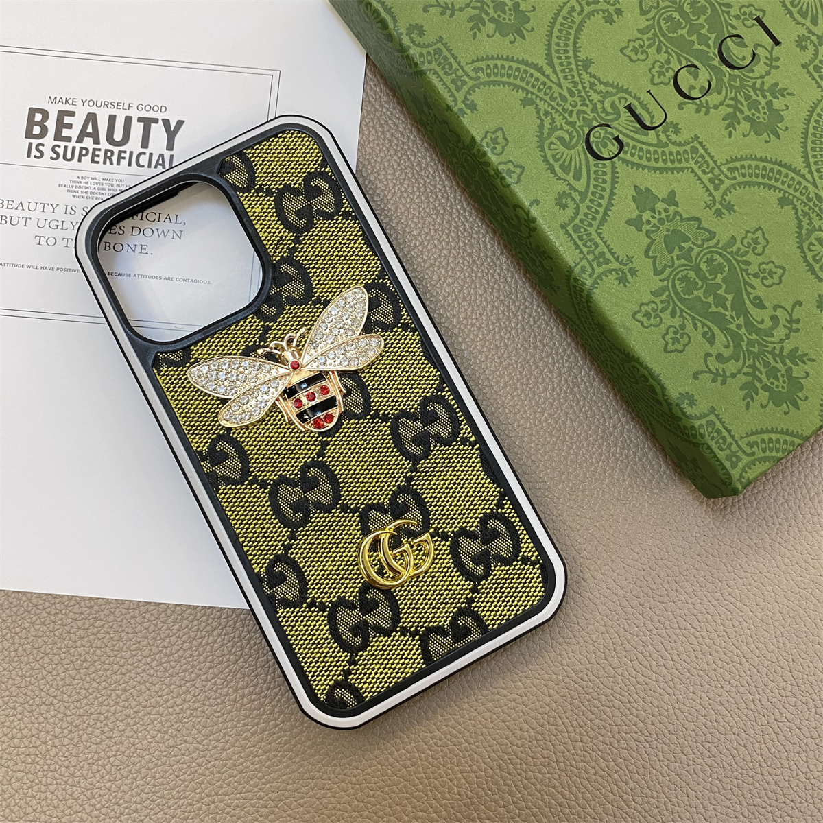 Gucci Classic Bee Luxury Leather iPhone Case 