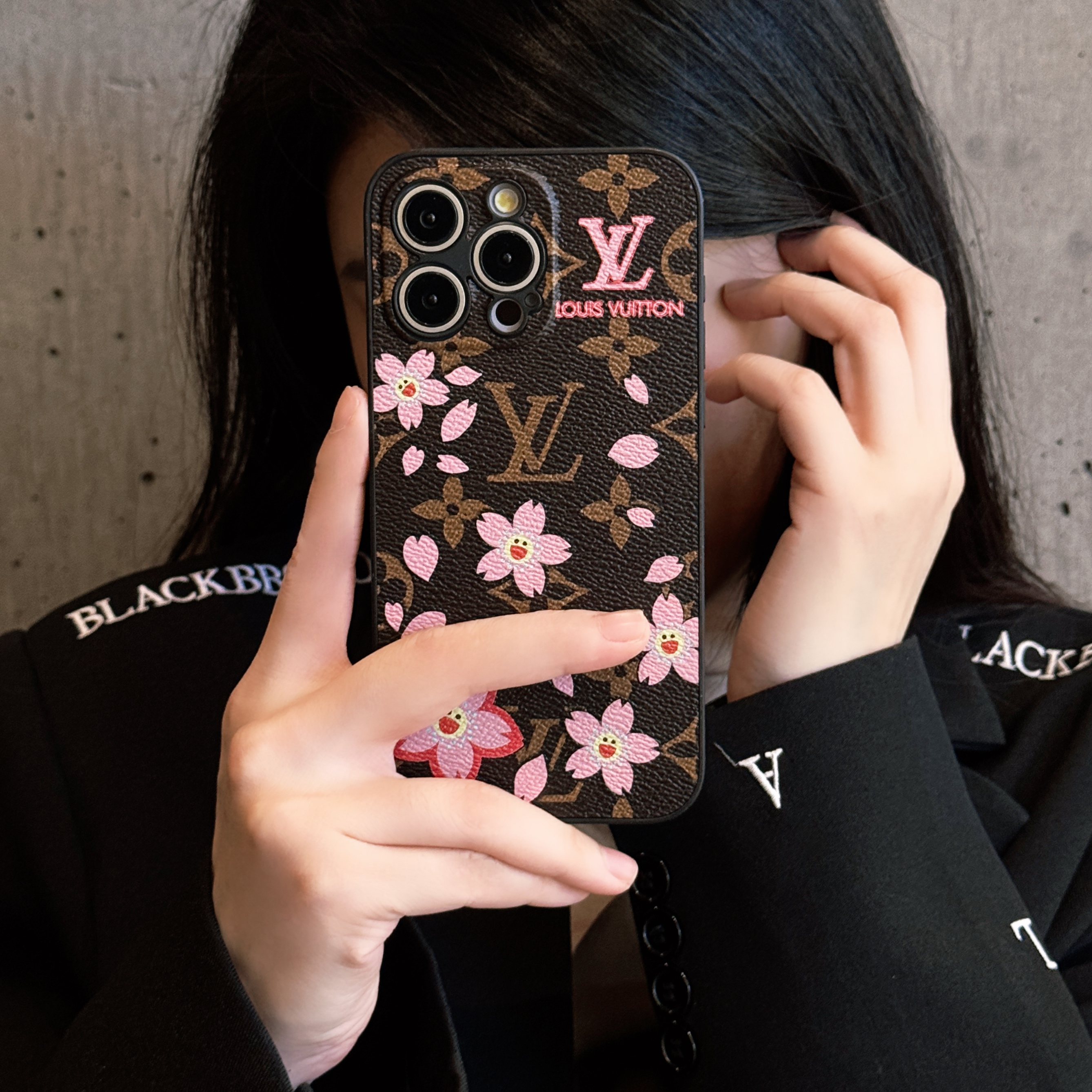 Louis Vuitton Cherry blossoms Leather iPhone Case