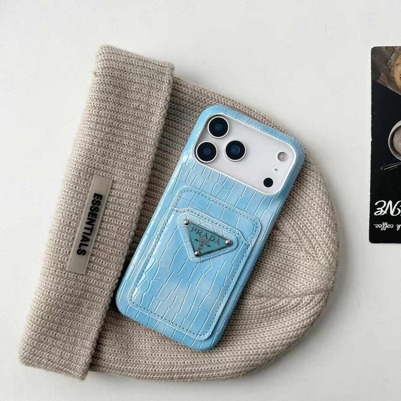  Prada  Crocodile pattern Leather iPhone Wallet Case 