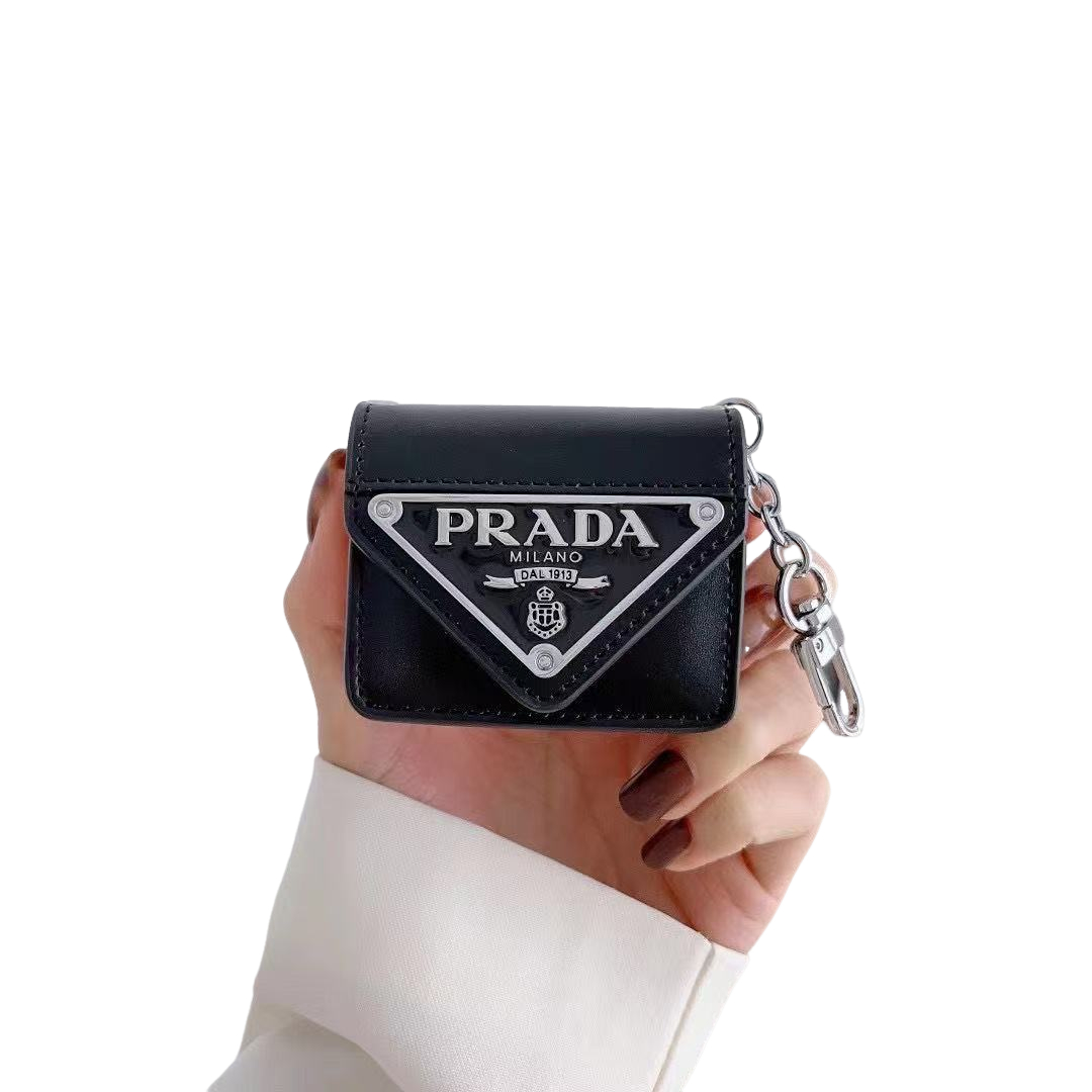 PR Leather triangular metal label Airpods Case with crossbody strap-BELKCASE
