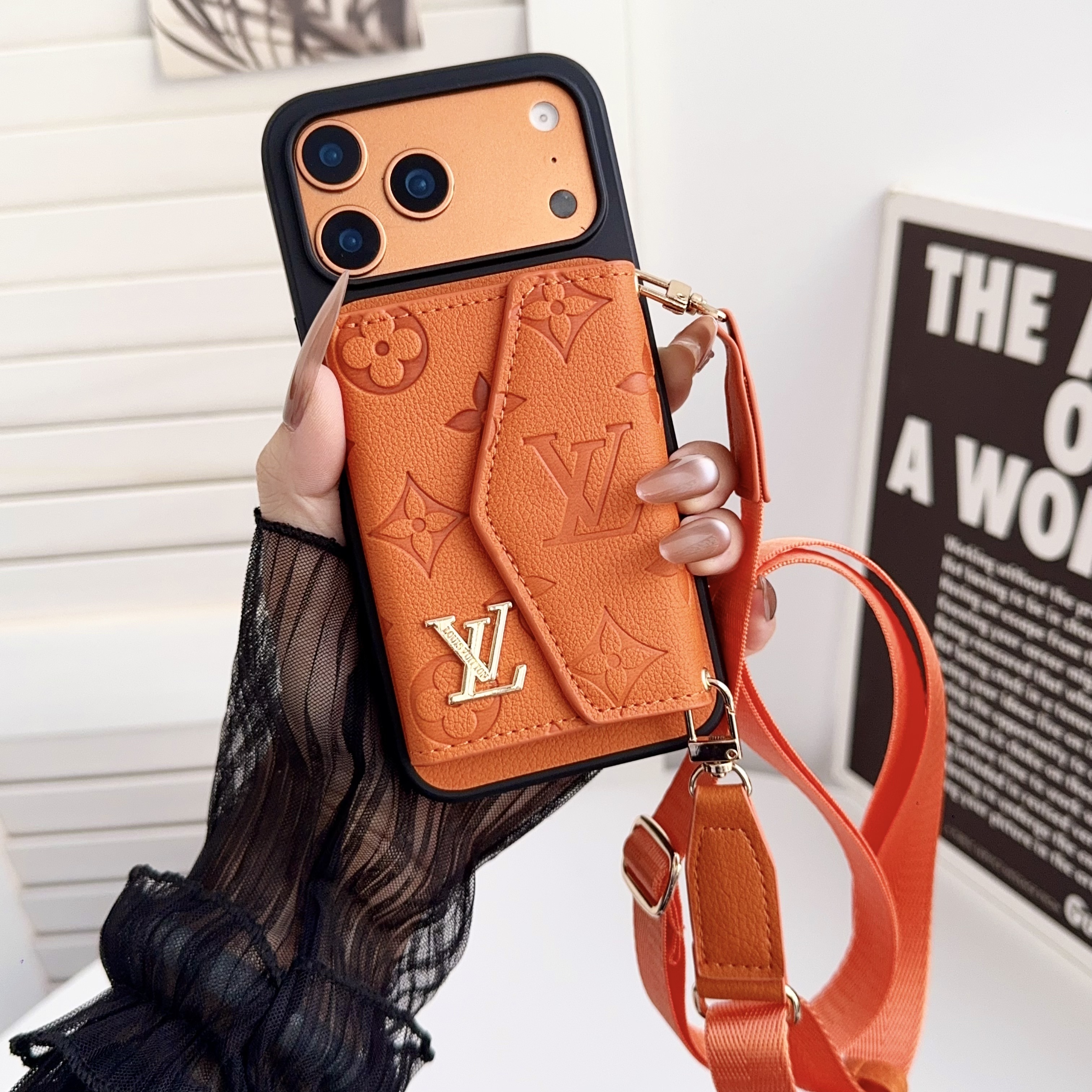 Louis Vuitton Leather iPhone Wallet Case With Crossbody Strap