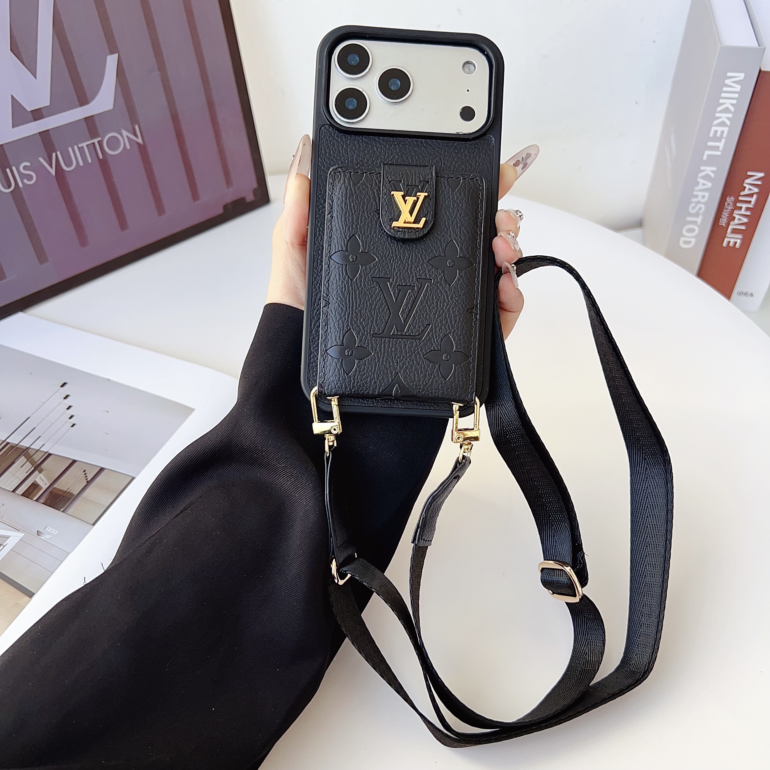 Louis Vuitton Vintage Monogram Leather iPhone Wallet Case With Crossbody Strap