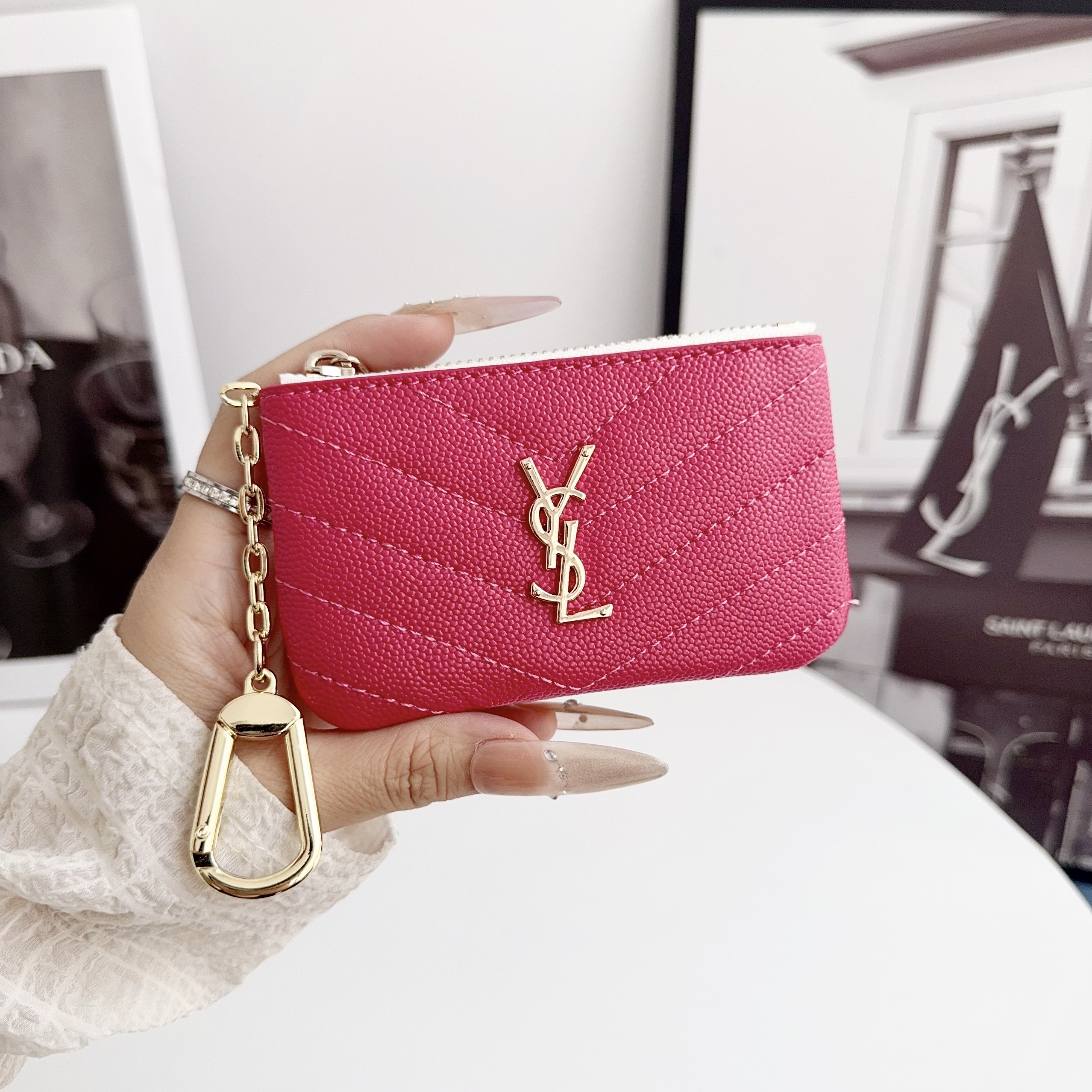 YSL Luxury Leather Zipper Coin Purse