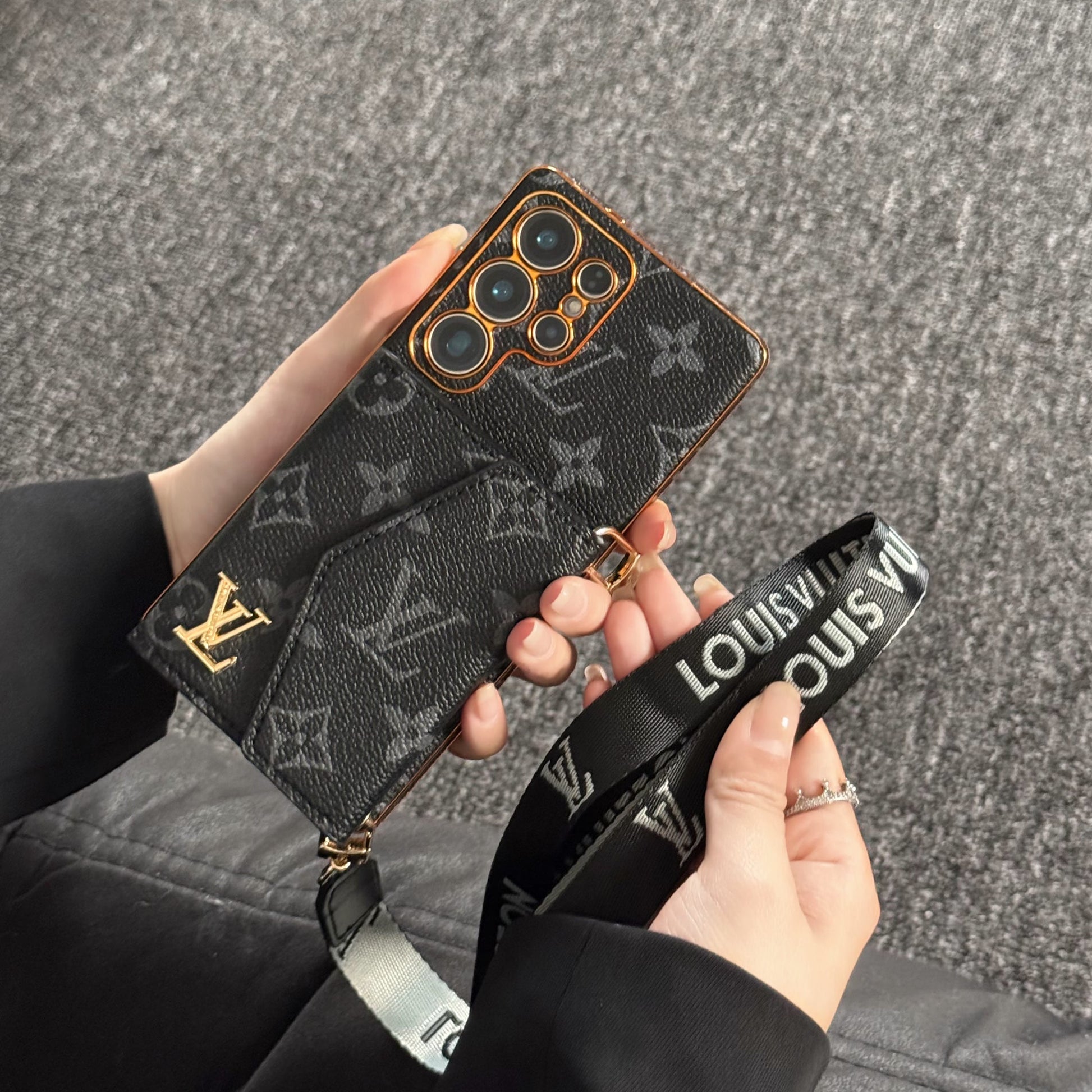 Louis Vuitton Luxury Leather Samsung Wallet Case With crossbody strap